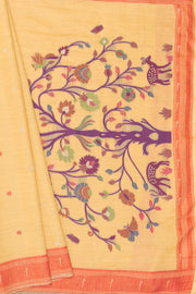 Haldi Yellow Cotton Paithani Saree with Mṛgataru-Padmāvalī Pallu and contrast Forest Munya border