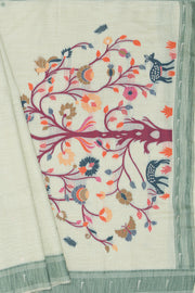 Pastel Green Cotton Paithani Saree with Mṛgataru-Padmāvalī Pallu and contrast Forest Munya border