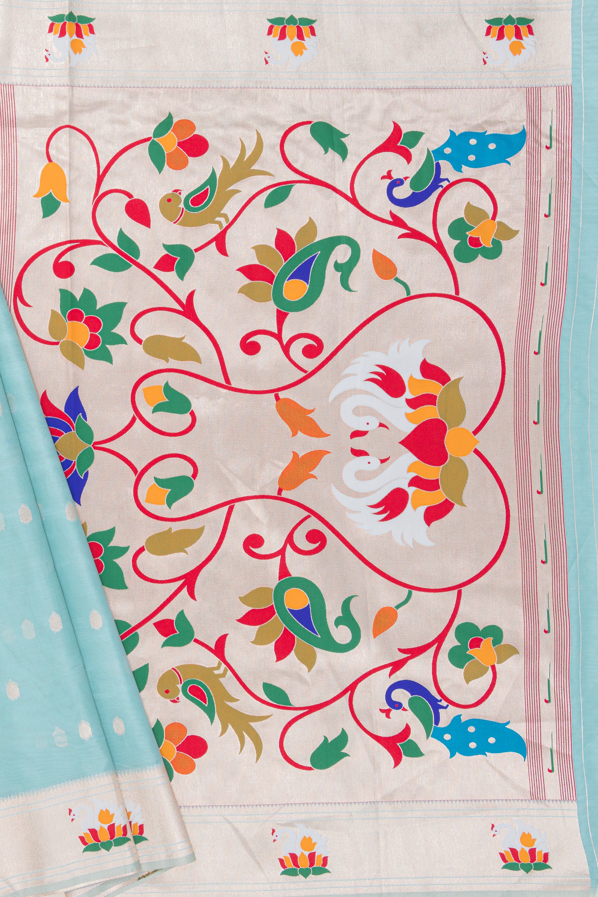 Pastel Blue Tissue Organza Paithani Saree with Hans Pallu and border