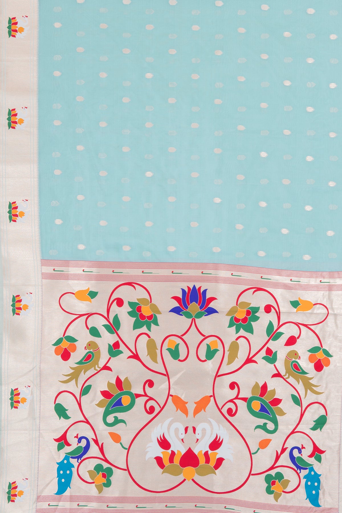 Pastel Blue Tissue Organza Paithani Saree with Hans Pallu and border