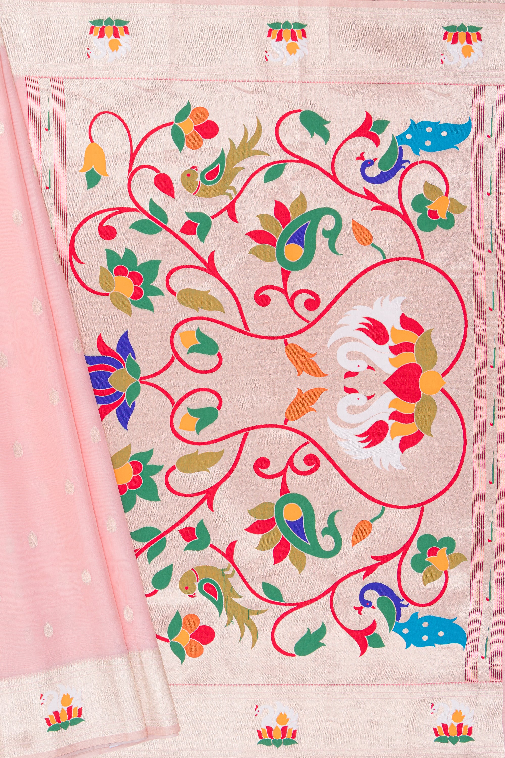Pastel Pink Tissue Organza Paithani Saree with Hans Pallu and border