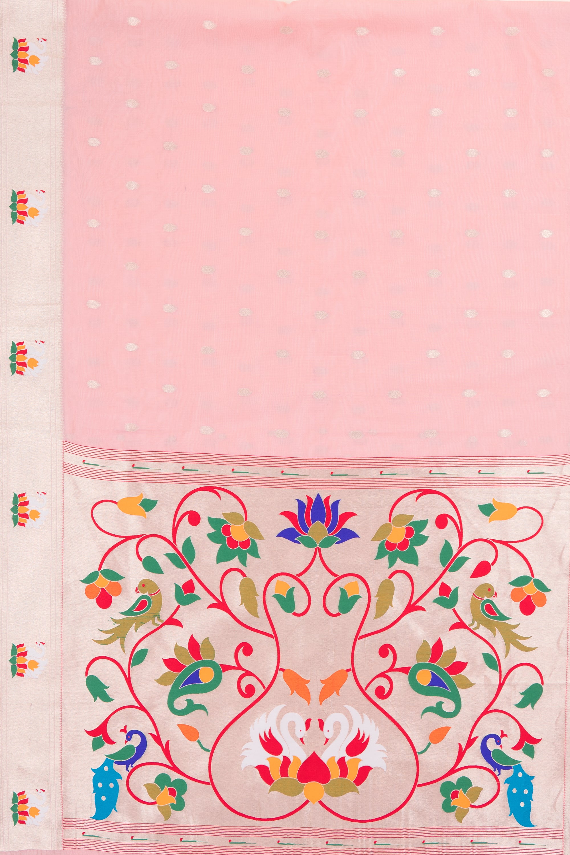 Pastel Pink Tissue Organza Paithani Saree with Hans Pallu and border