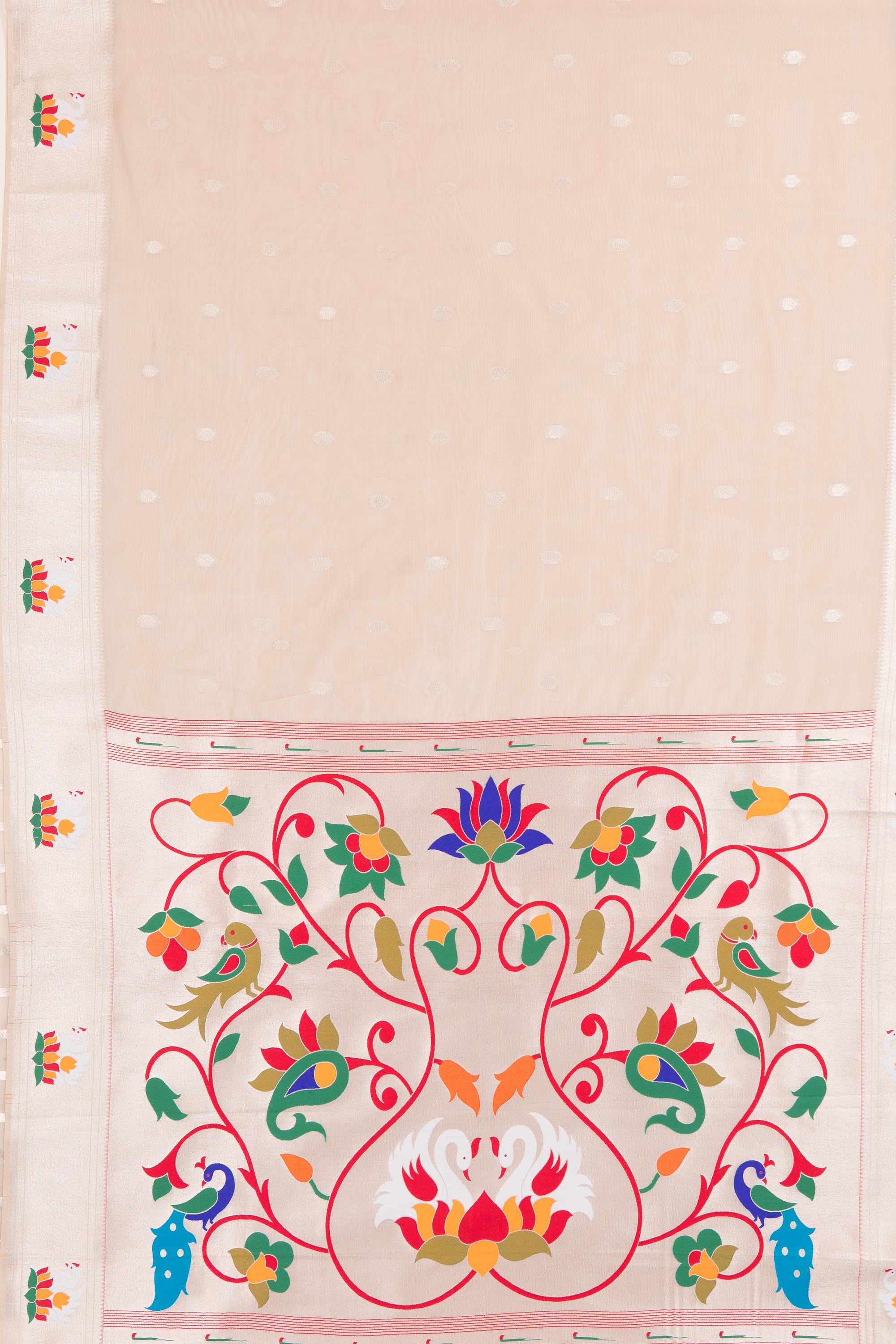 Cream Tissue Organza Paithani Saree with Hans Pallu and border