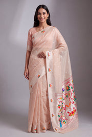 Cream Tissue Organza Paithani Saree with Hans Pallu and border