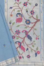 Cloudy Blue Jamdhani Cotton Paithani Saree with Adbhuta Mayūra Pallu