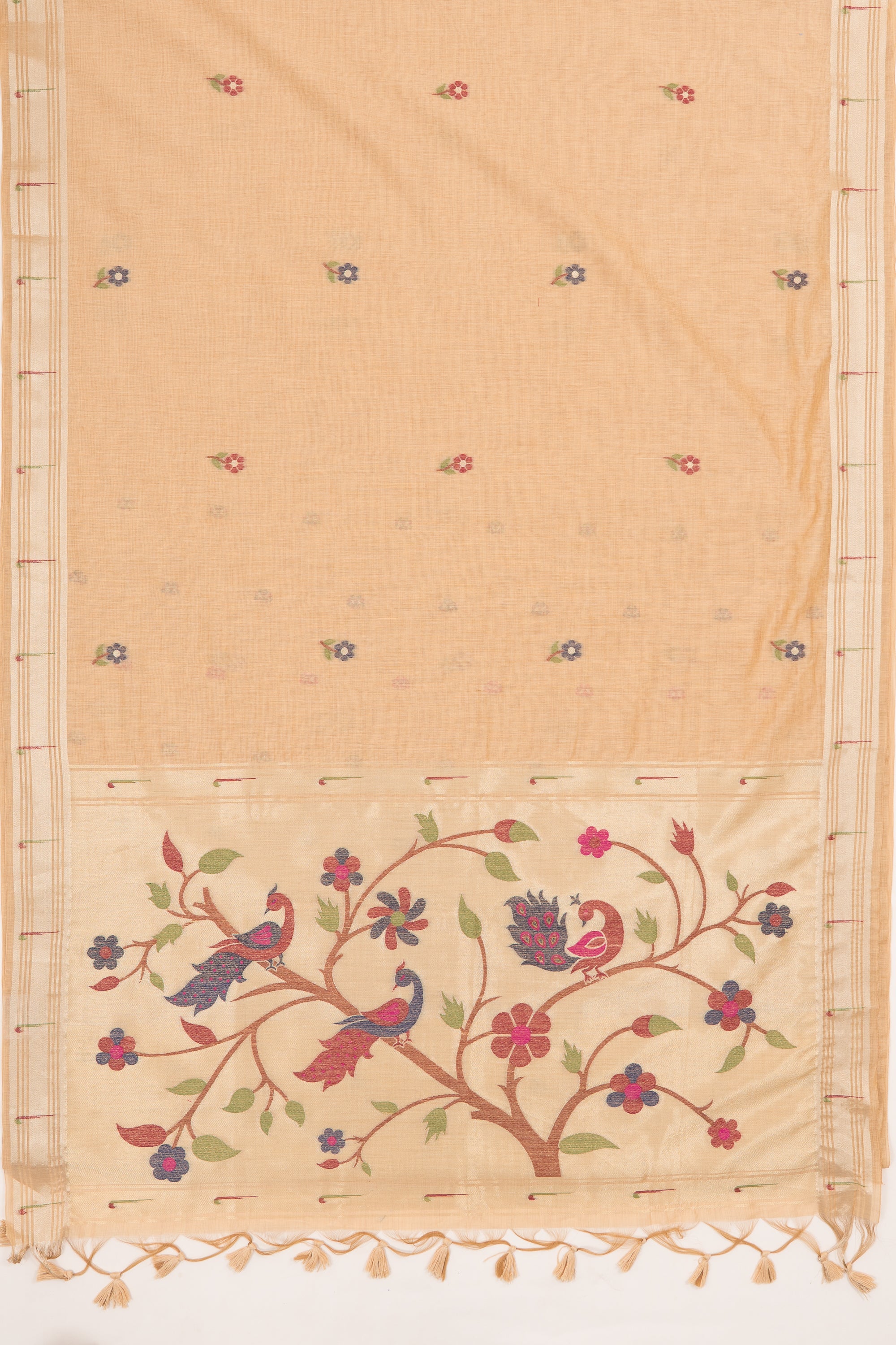 Butter Yellow Jamdhani Cotton Paithani Saree with Adbhuta Mayūra Pallu