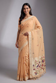 Butter Yellow Jamdhani Cotton Paithani Saree with Adbhuta Mayūra Pallu