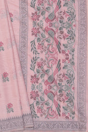 Pastel Rose Cotton Saree with Geometric Mor butti and Geometric Parrot Pallu