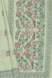 Pastel Green Cotton Saree with Geometric Mor butti and Geometric Parrot Pallu