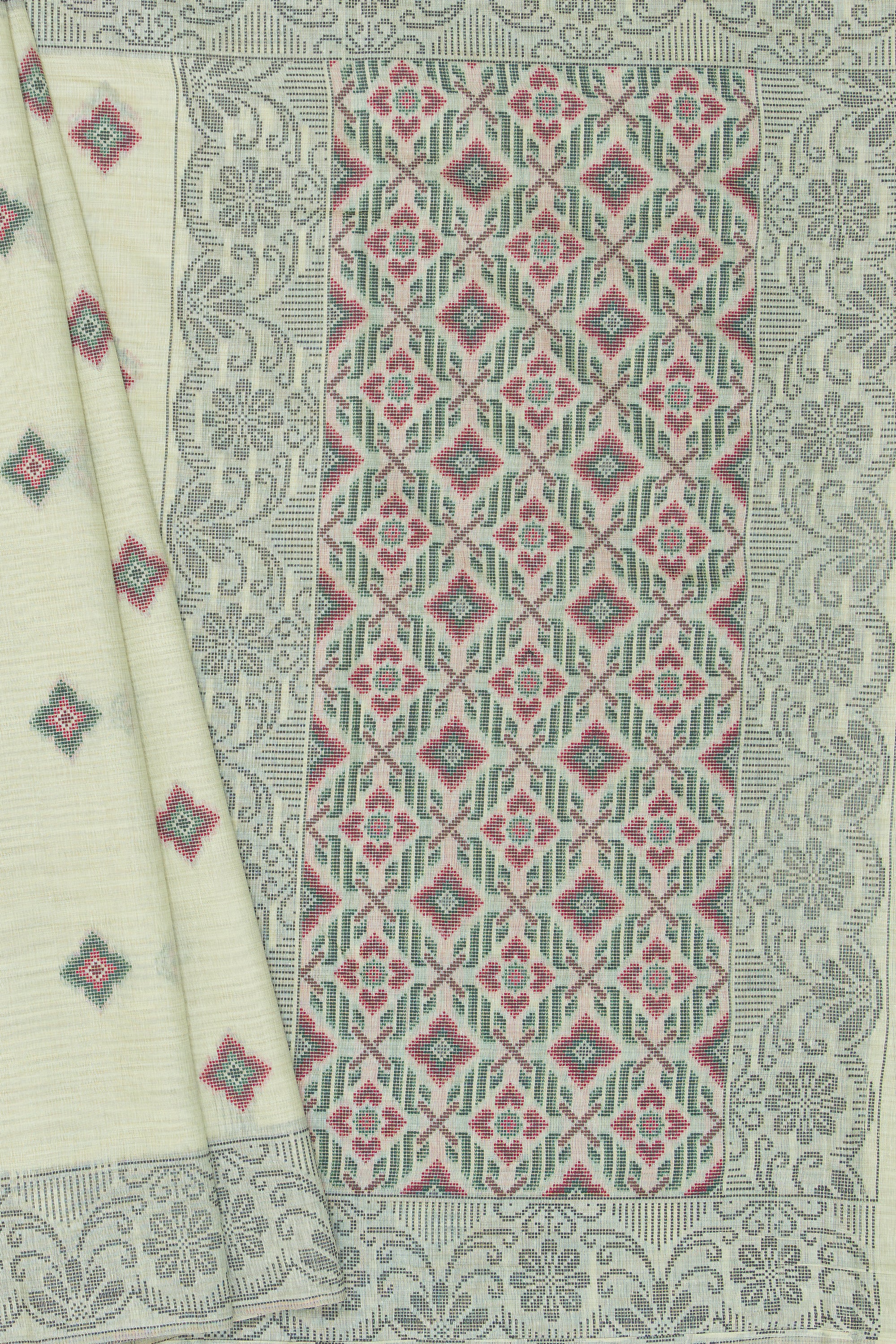Pastel Green Cotton Saree with Geometric Hīraka butti and Pallu