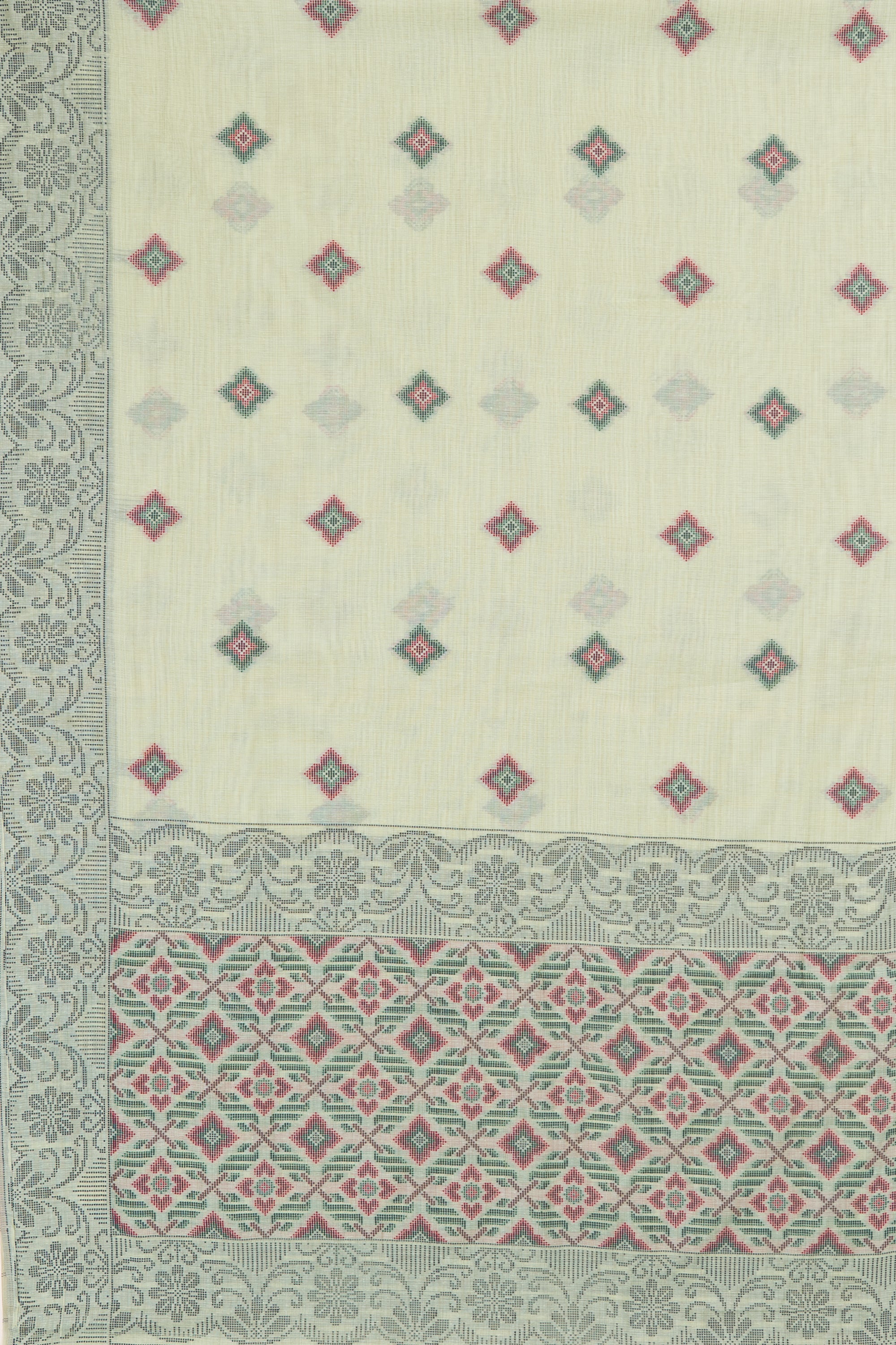 Pastel Green Cotton Saree with Geometric Hīraka butti and Pallu