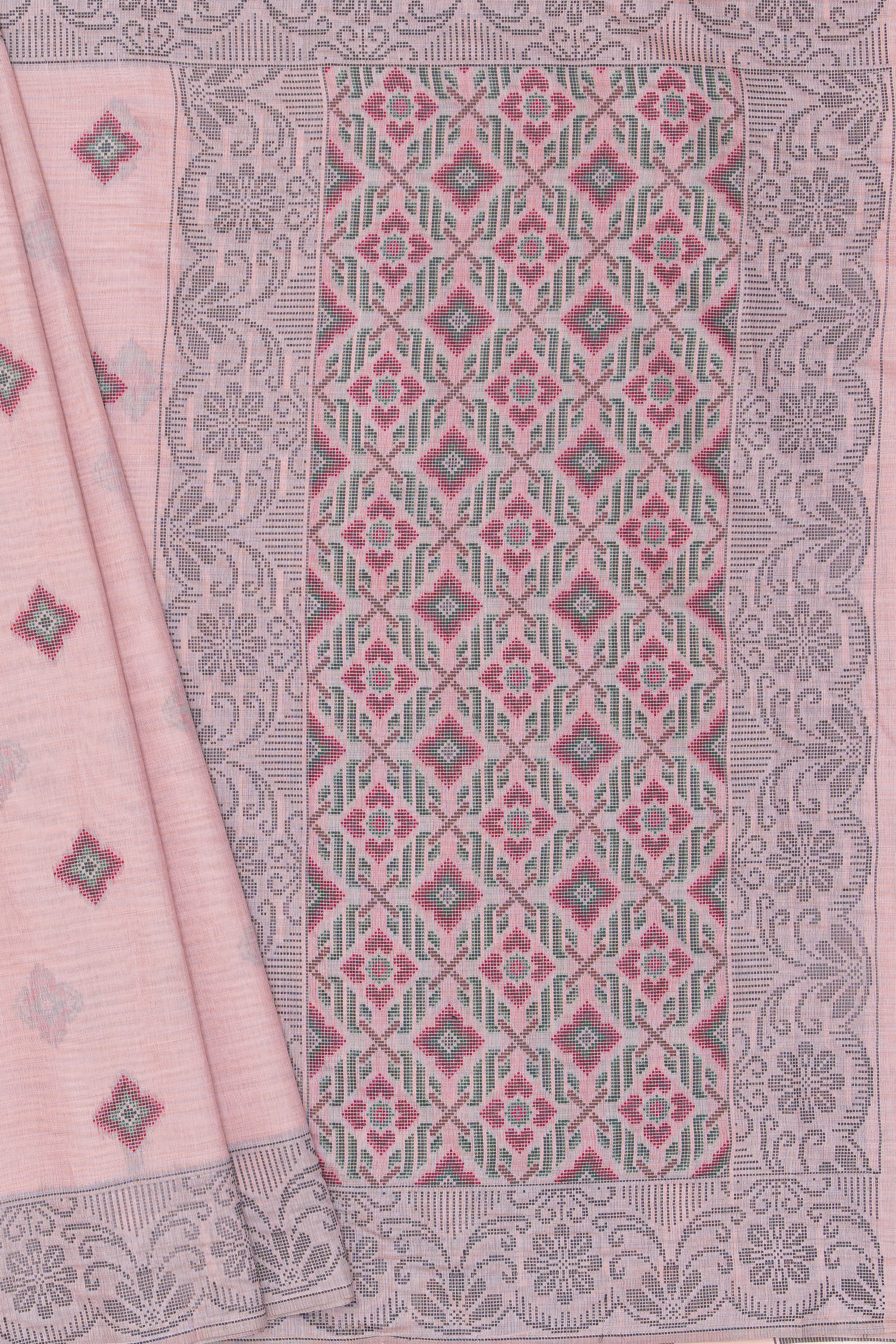 Rose Cotton Saree with Geometric Hīraka butti and Pallu