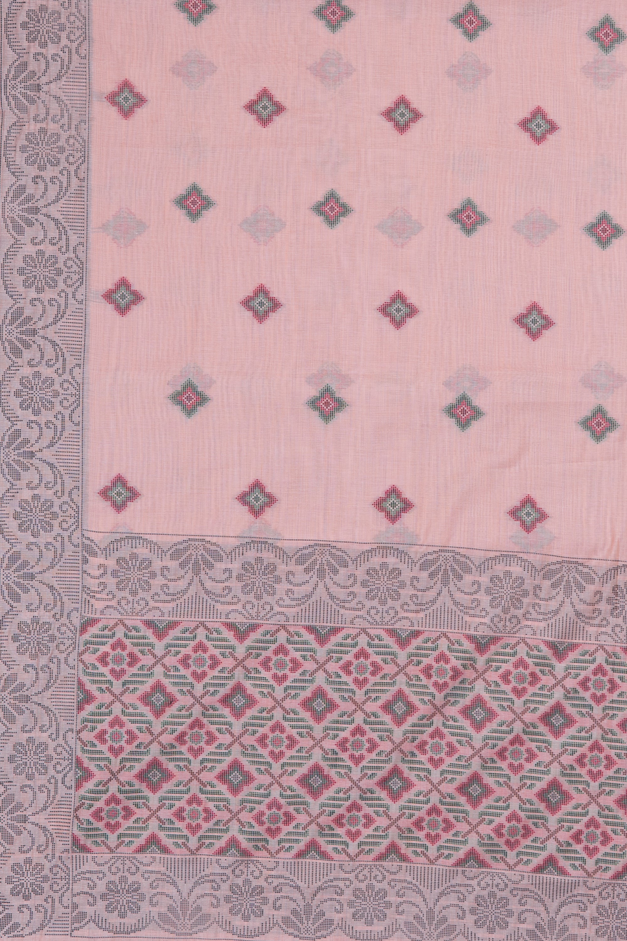 Rose Cotton Saree with Geometric Hīraka butti and Pallu