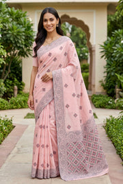 Rose Cotton Saree with Geometric Hīraka butti and Pallu