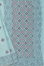 Pastel Blue Cotton Saree with Geometric Hīraka butti and Pallu