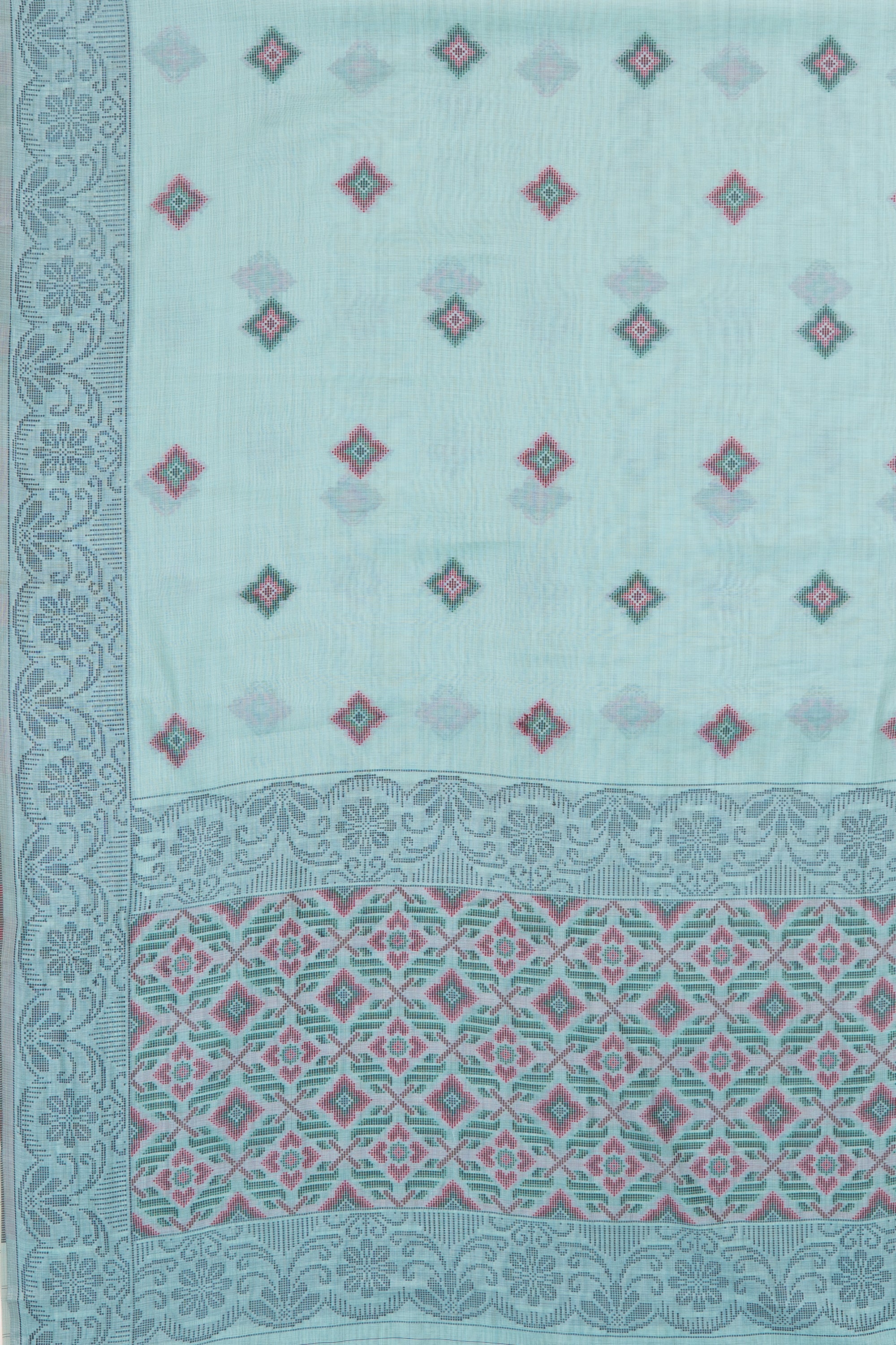Pastel Blue Cotton Saree with Geometric Hīraka butti and Pallu