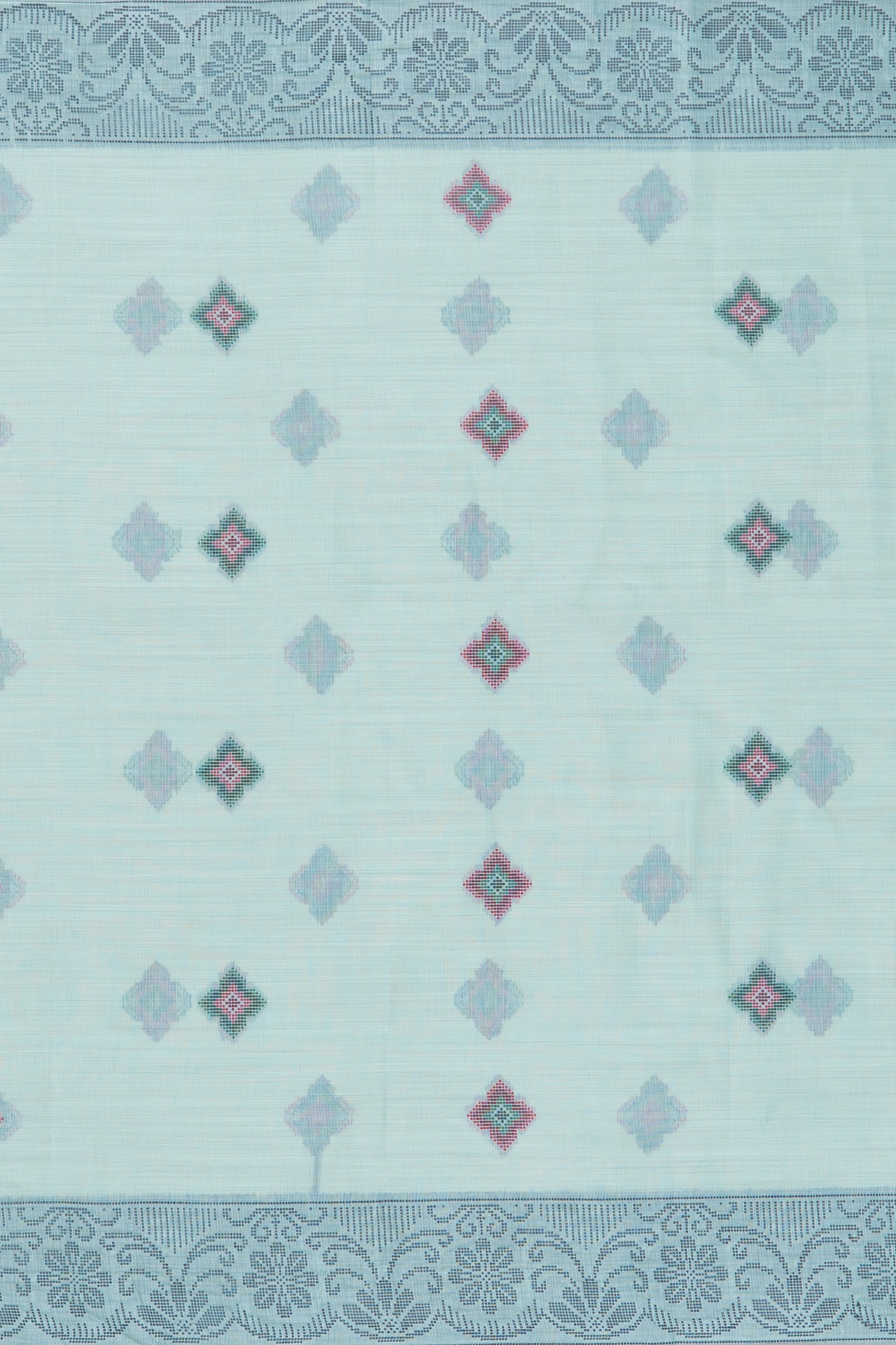 Pastel Blue Cotton Saree with Geometric Hīraka butti and Pallu