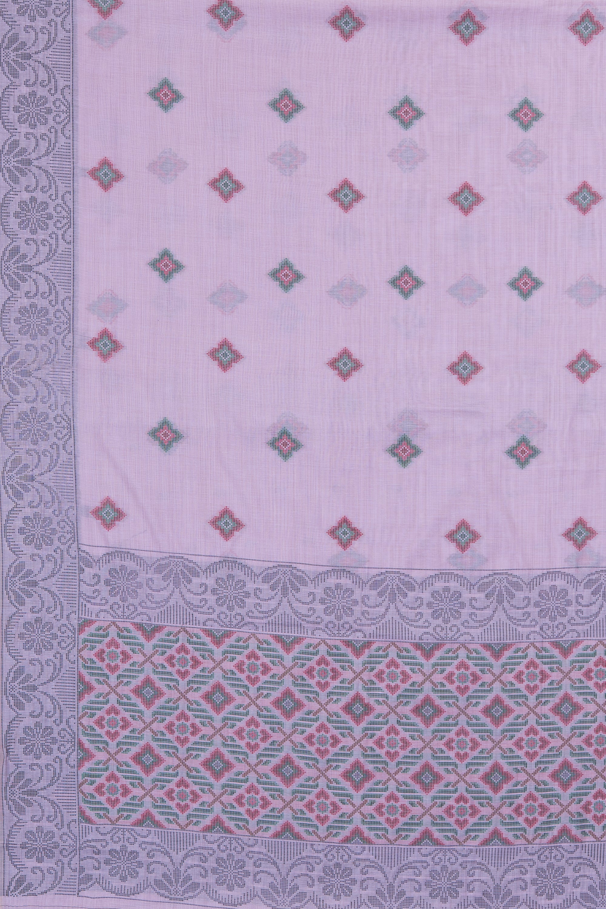 Lavender Cotton Saree with Geometric Hīraka butti and Pallu