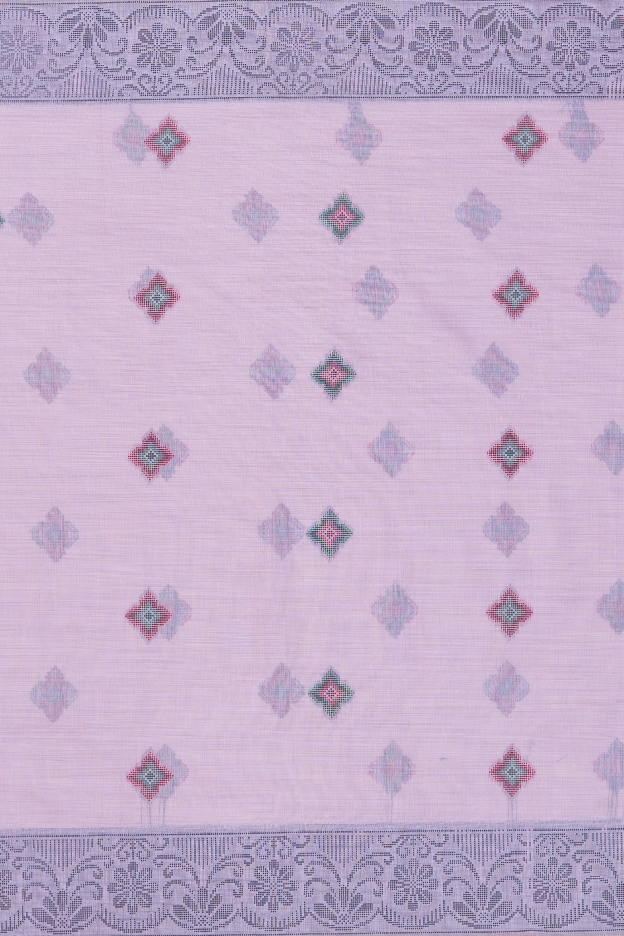 Lavender Cotton Saree with Geometric Hīraka butti and Pallu