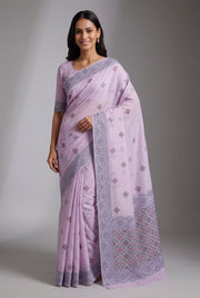 Lavender Cotton Saree with Geometric Hīraka butti and Pallu