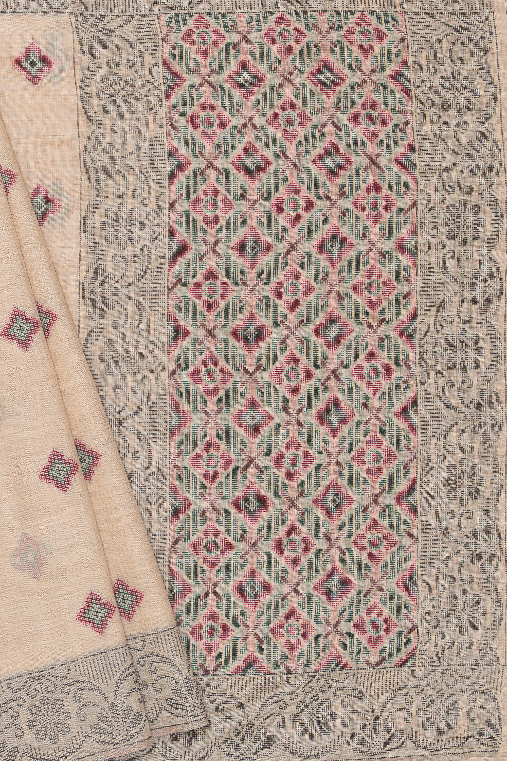 Earthy Brown Cotton Saree with Geometric Hīraka butti and Pallu