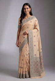 Earthy Brown Cotton Saree with Geometric Hīraka butti and Pallu