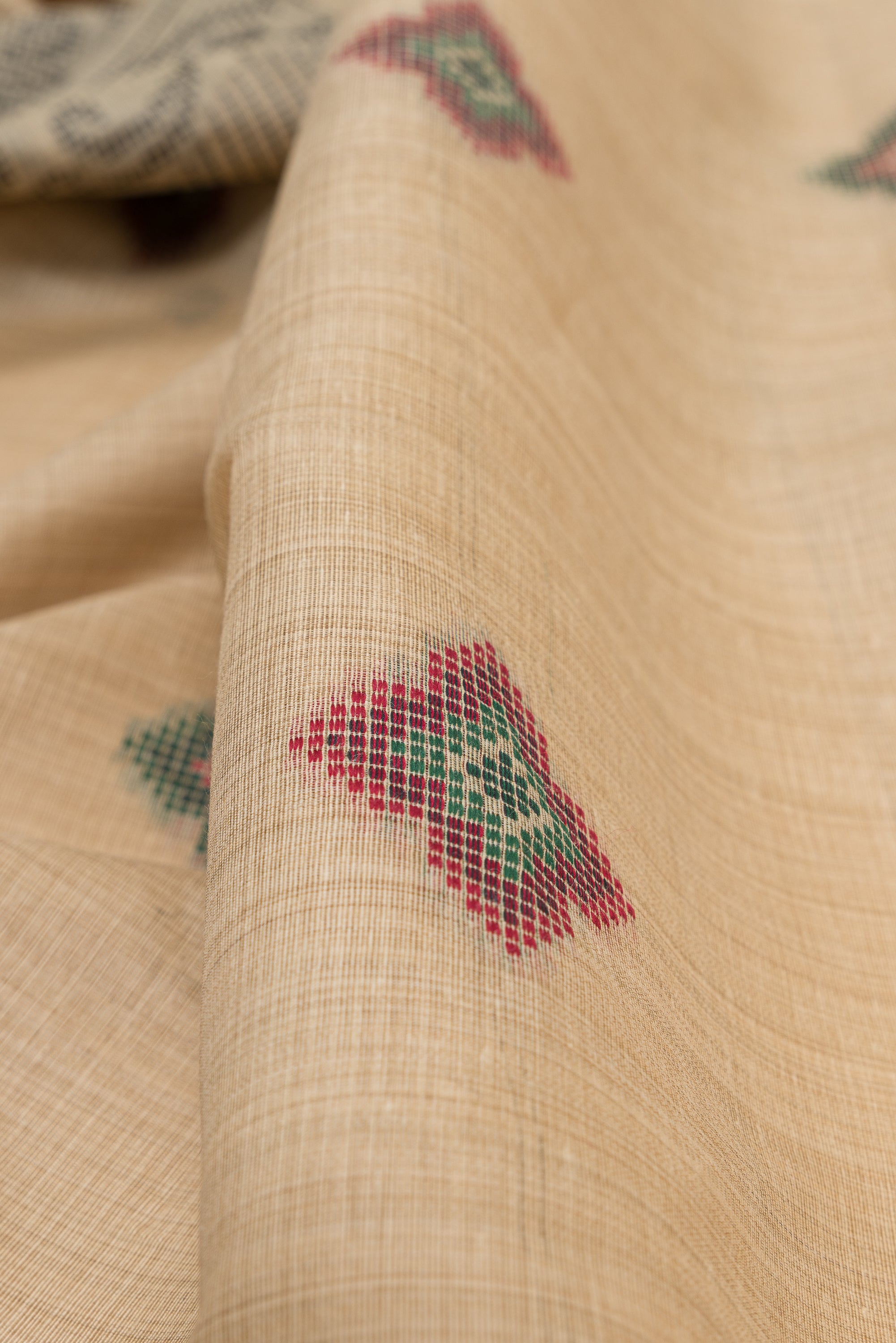 Earthy Brown Cotton Saree with Geometric Hīraka butti and Pallu