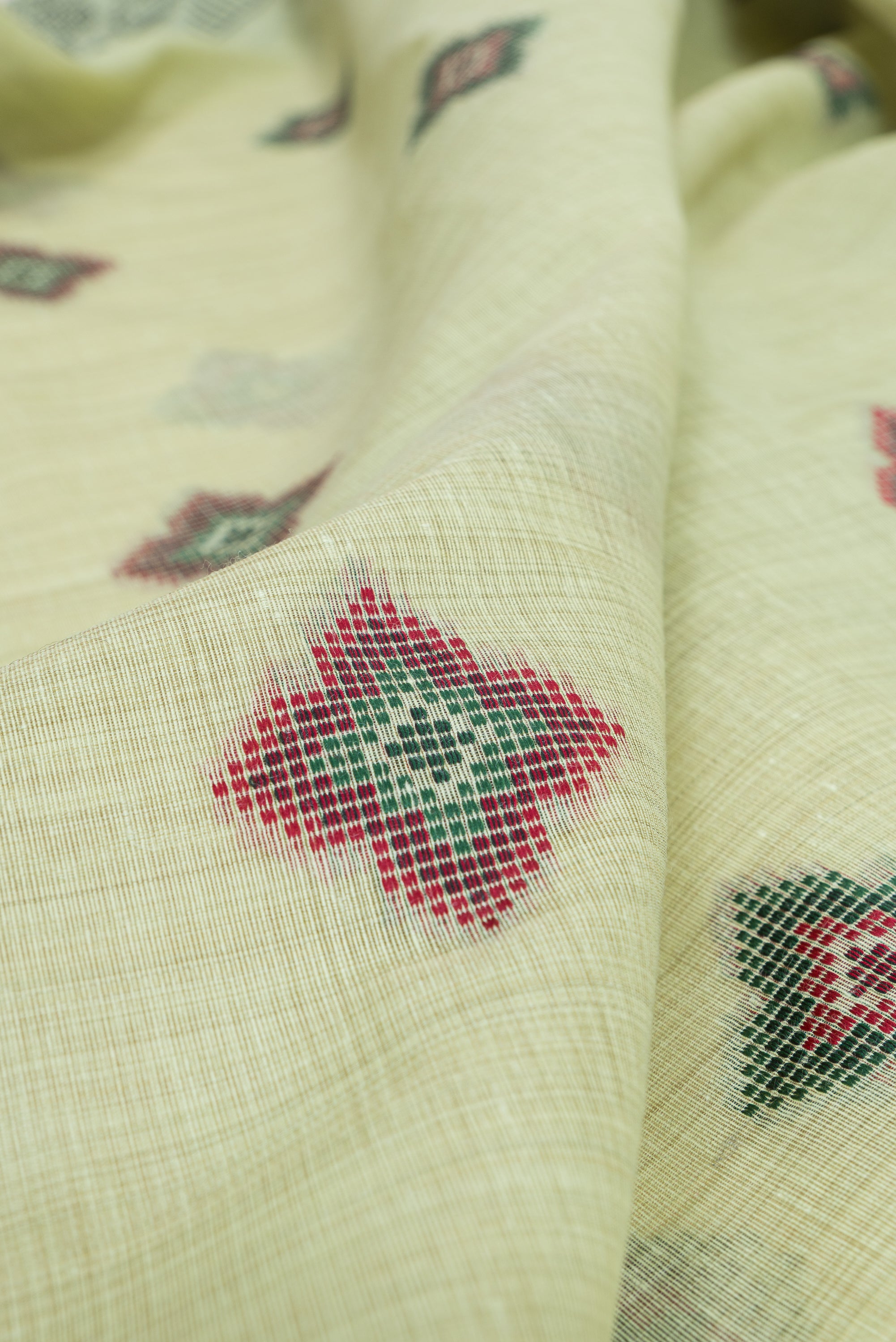 Pastel Green Cotton Saree with Geometric Hīraka butti and Pallu