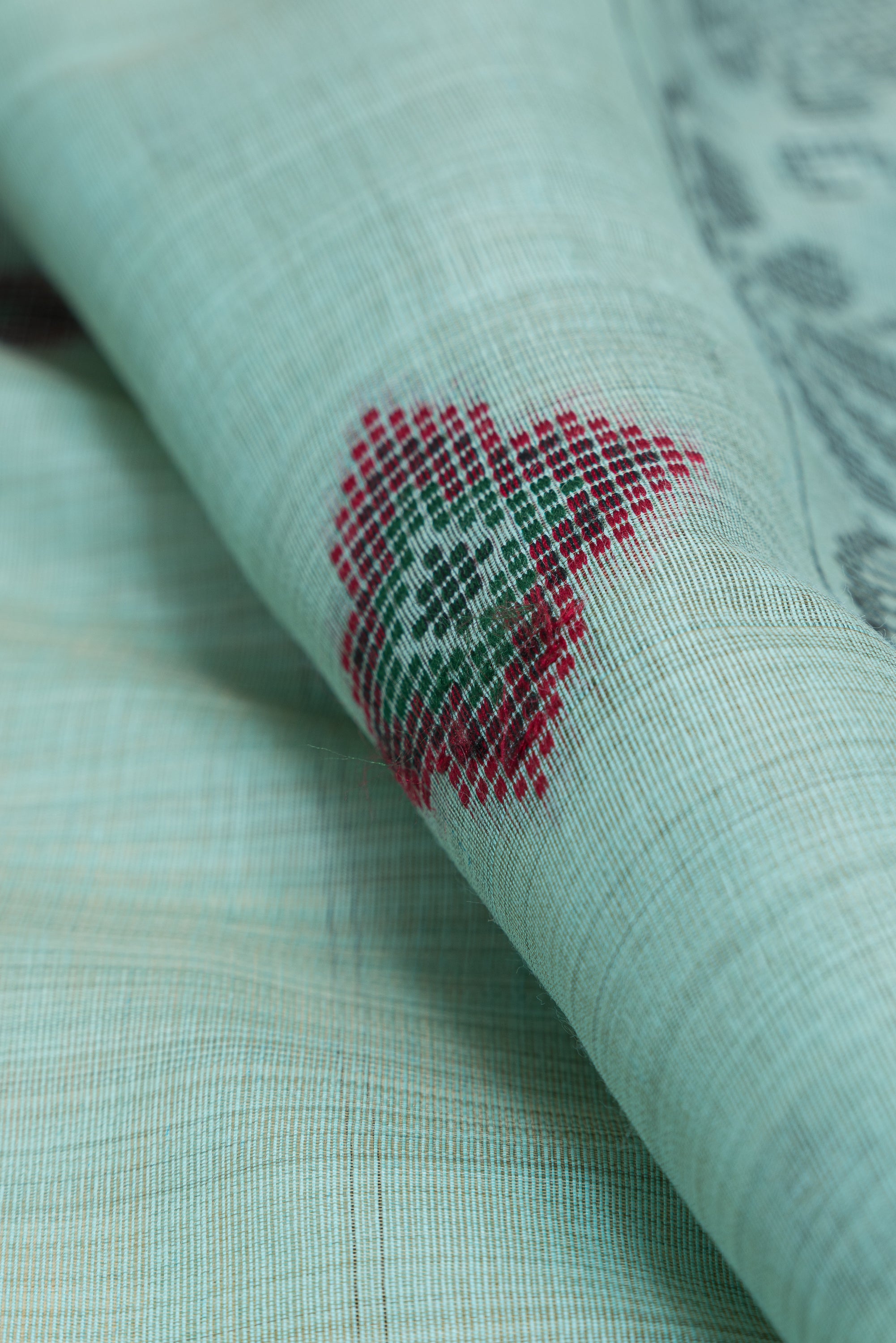 Pastel Blue Cotton Saree with Geometric Hīraka butti and Pallu