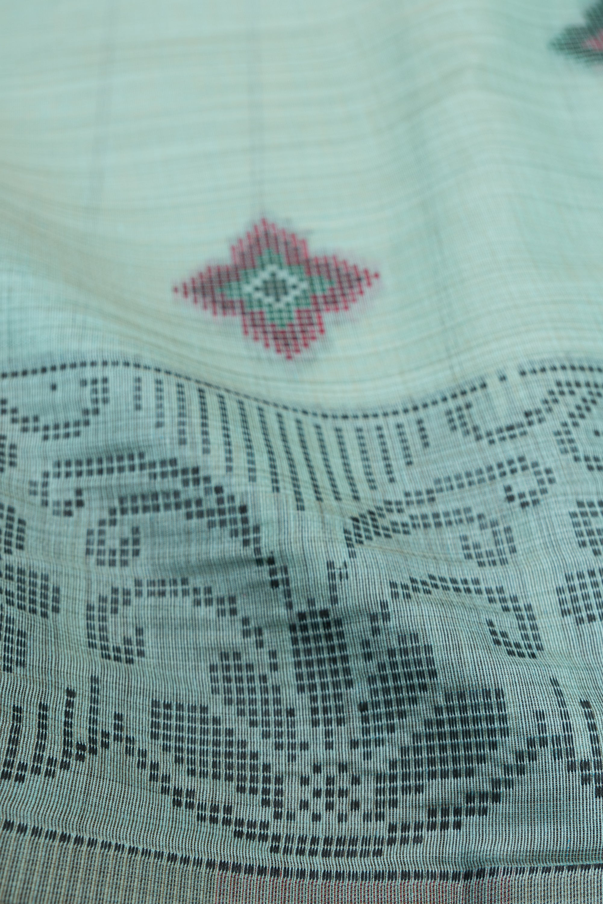 Pastel Blue Cotton Saree with Geometric Hīraka butti and Pallu