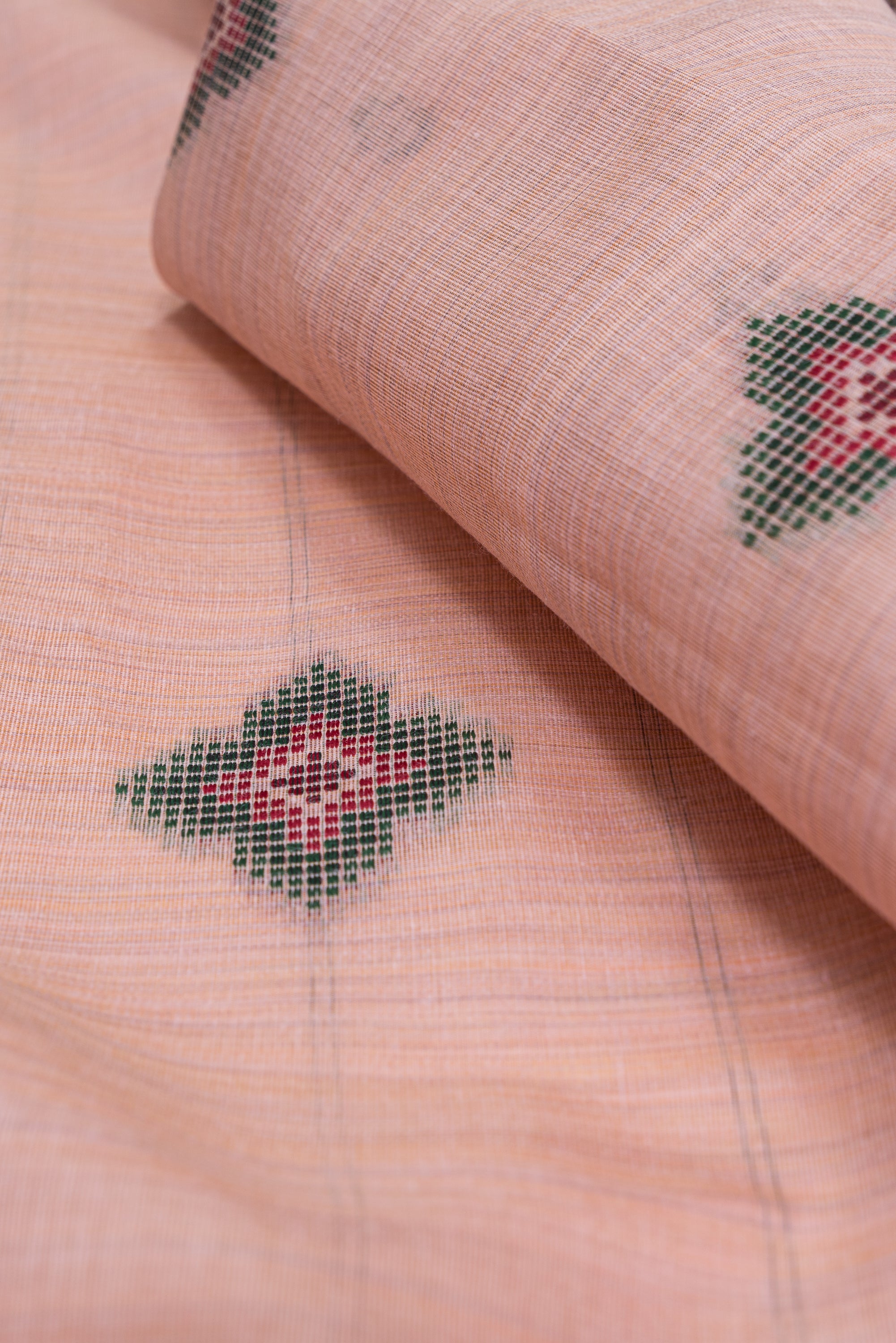 Rose Cotton Saree with Geometric Hīraka butti and Pallu