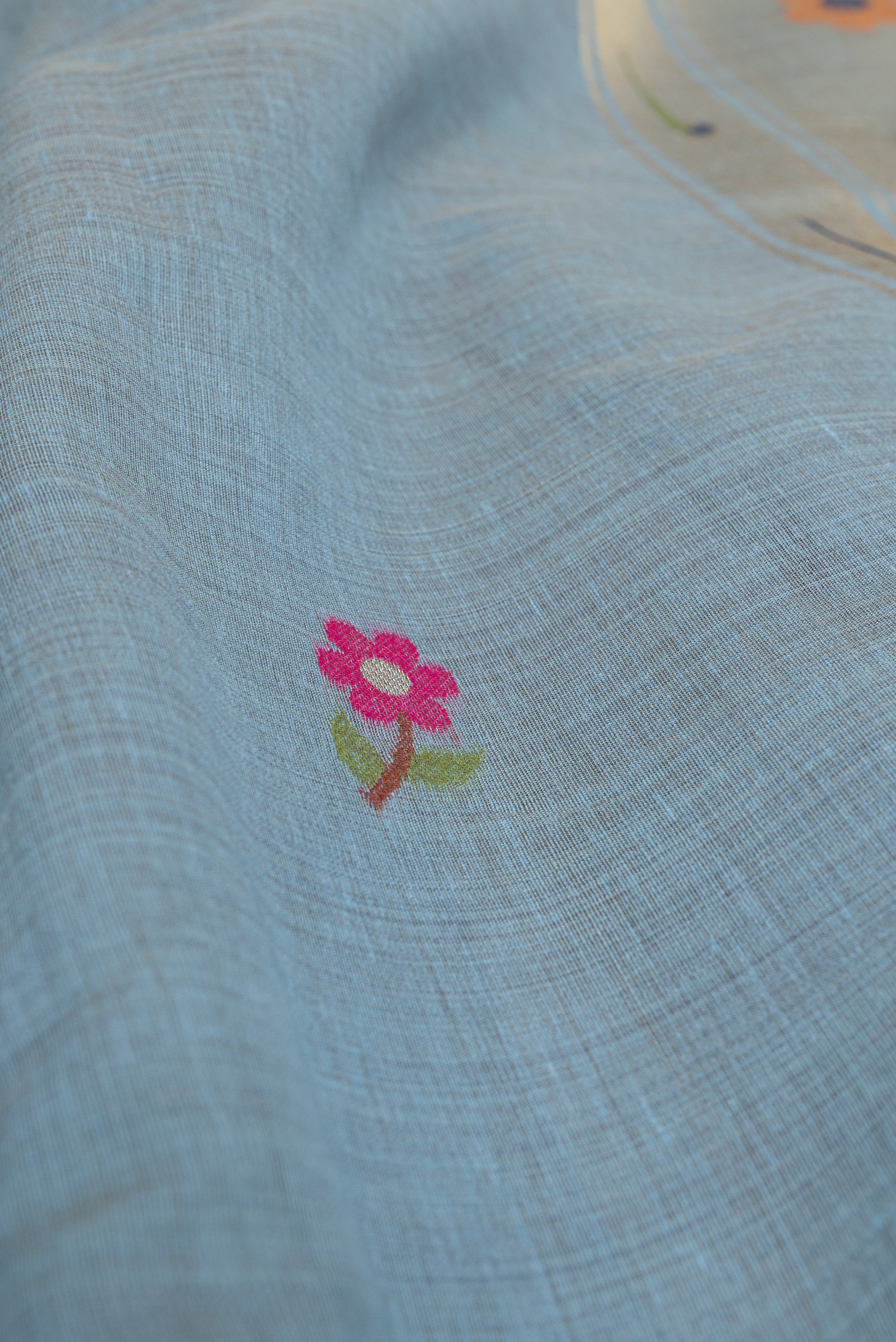 Cloudy Blue Jamdhani Cotton Paithani Saree with Adbhuta Mayūra Pallu