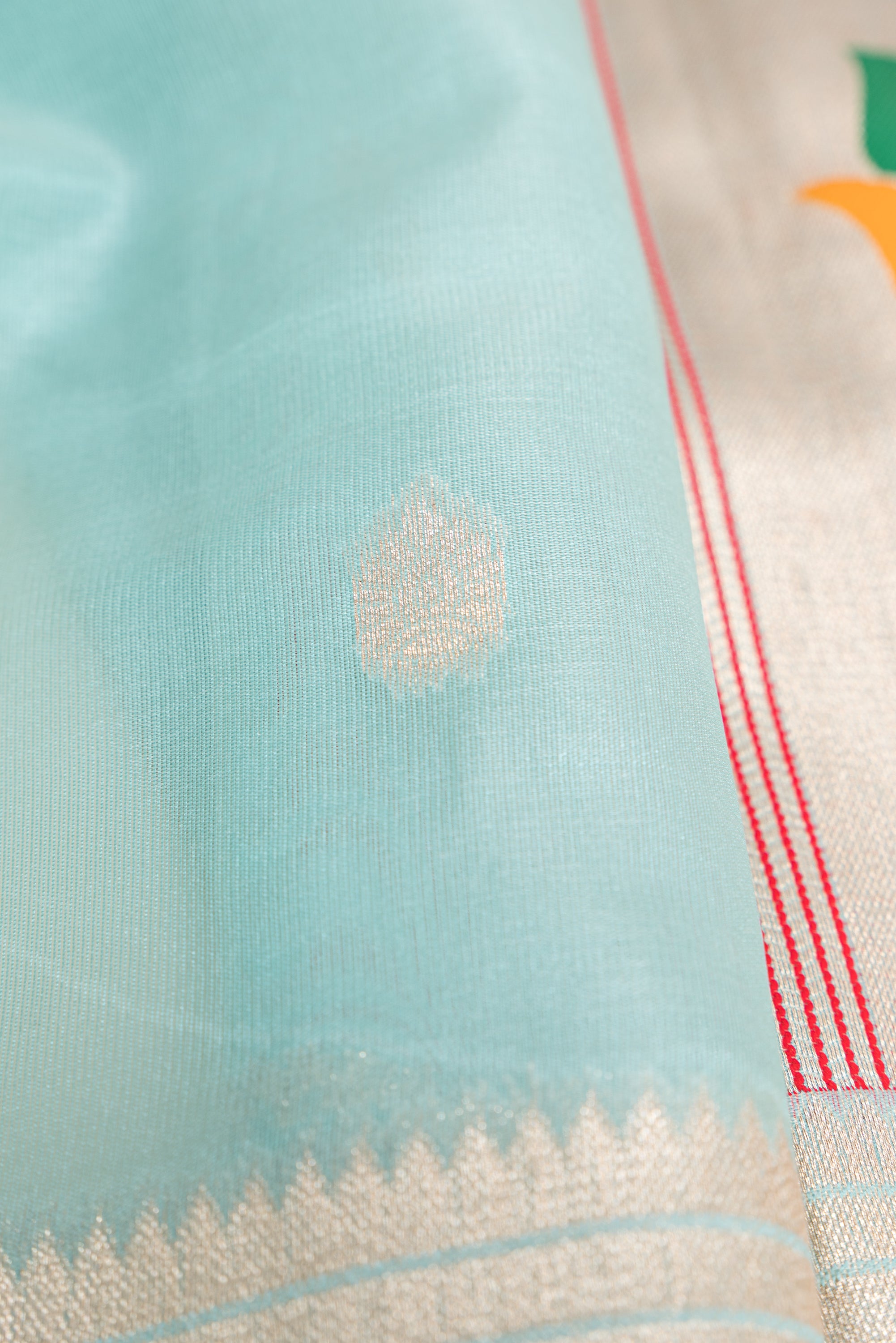 Pastel Blue Tissue Organza Paithani Saree with Hans Pallu and border