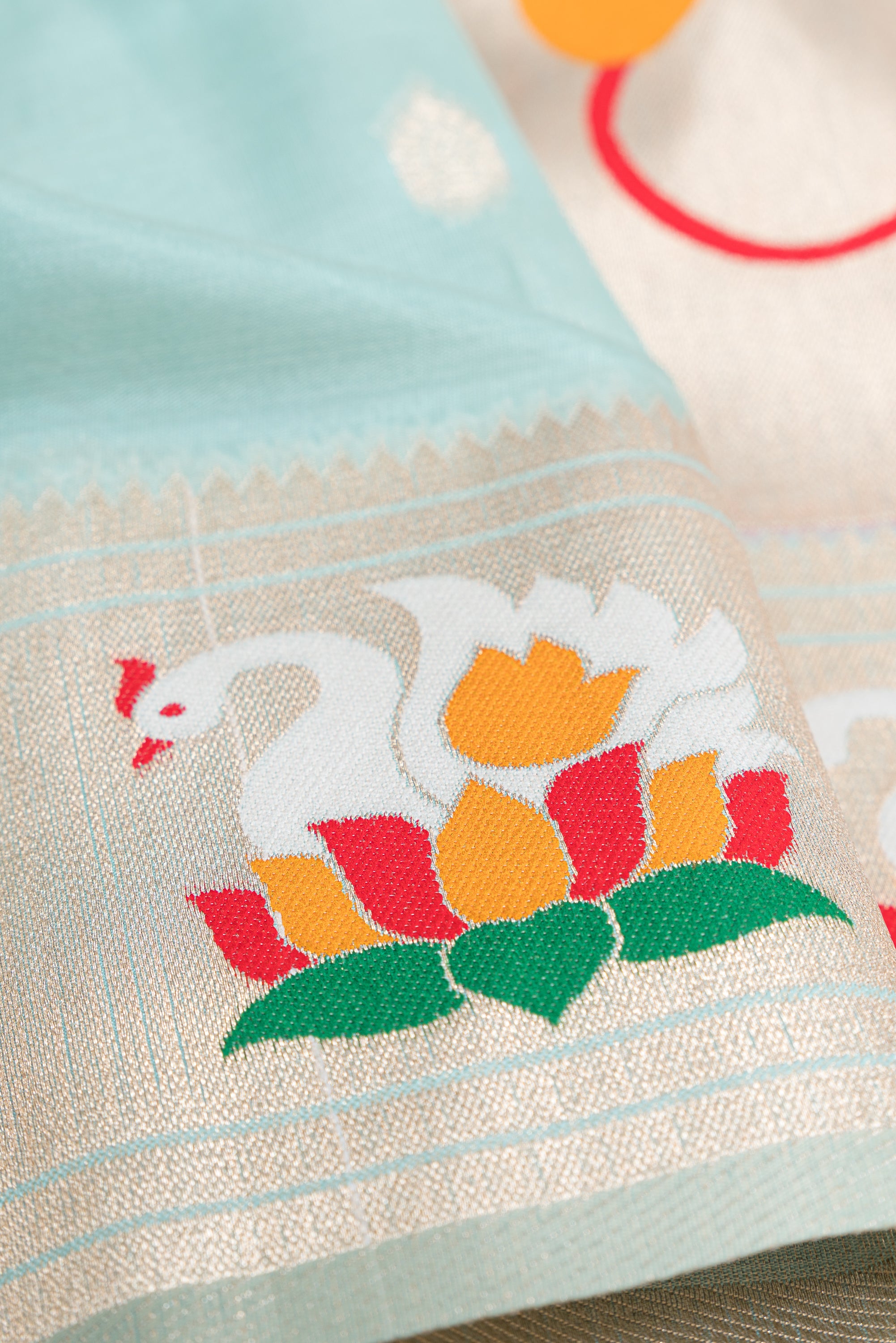 Pastel Blue Tissue Organza Paithani Saree with Hans Pallu and border