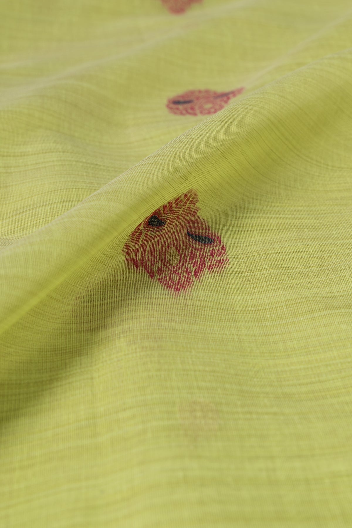 Lime Green Jamdhani Cotton Paithani Saree with Double butti and Pakṣivṛnda Pallu