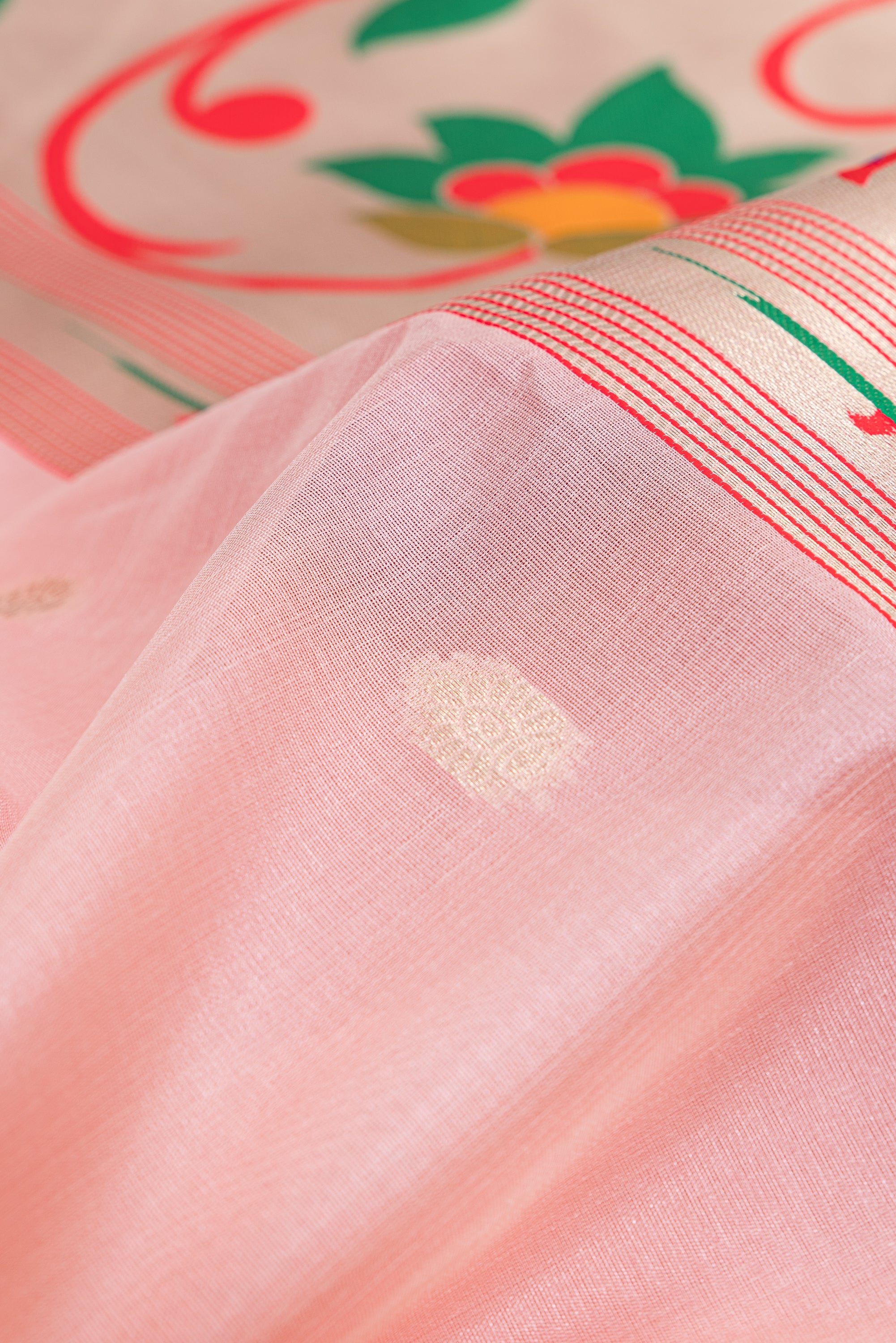 Pastel Pink Tissue Organza Paithani Saree with Hans Pallu and border