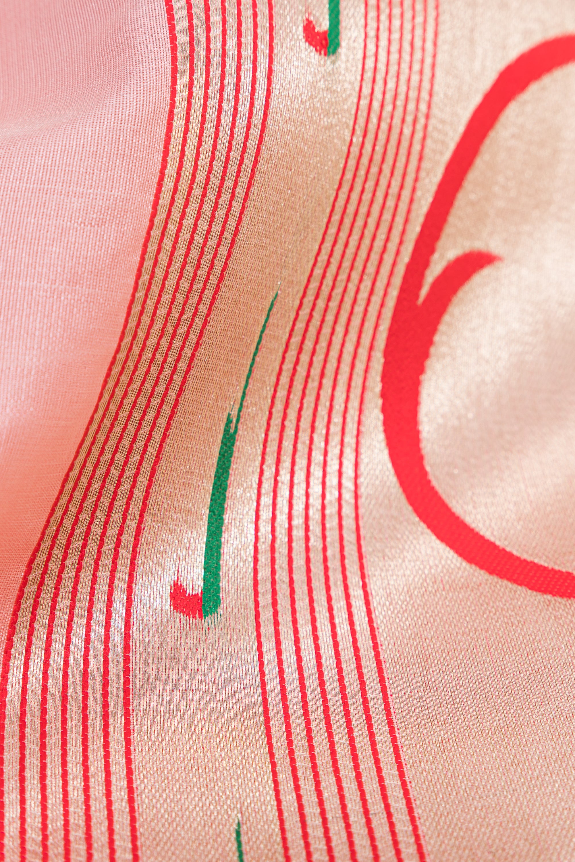 Pastel Pink Tissue Organza Paithani Saree with Hans Pallu and border