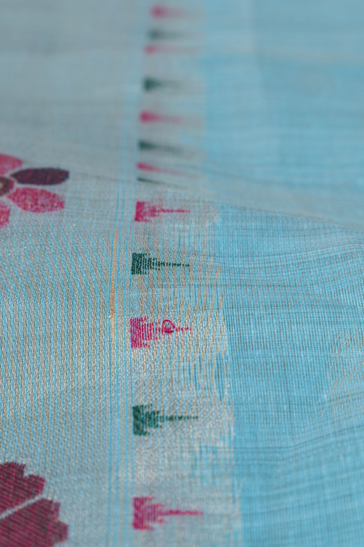 Sky Blue Jamdhani Cotton Paithani Saree with Double butti and Pakṣivṛnda Pallu