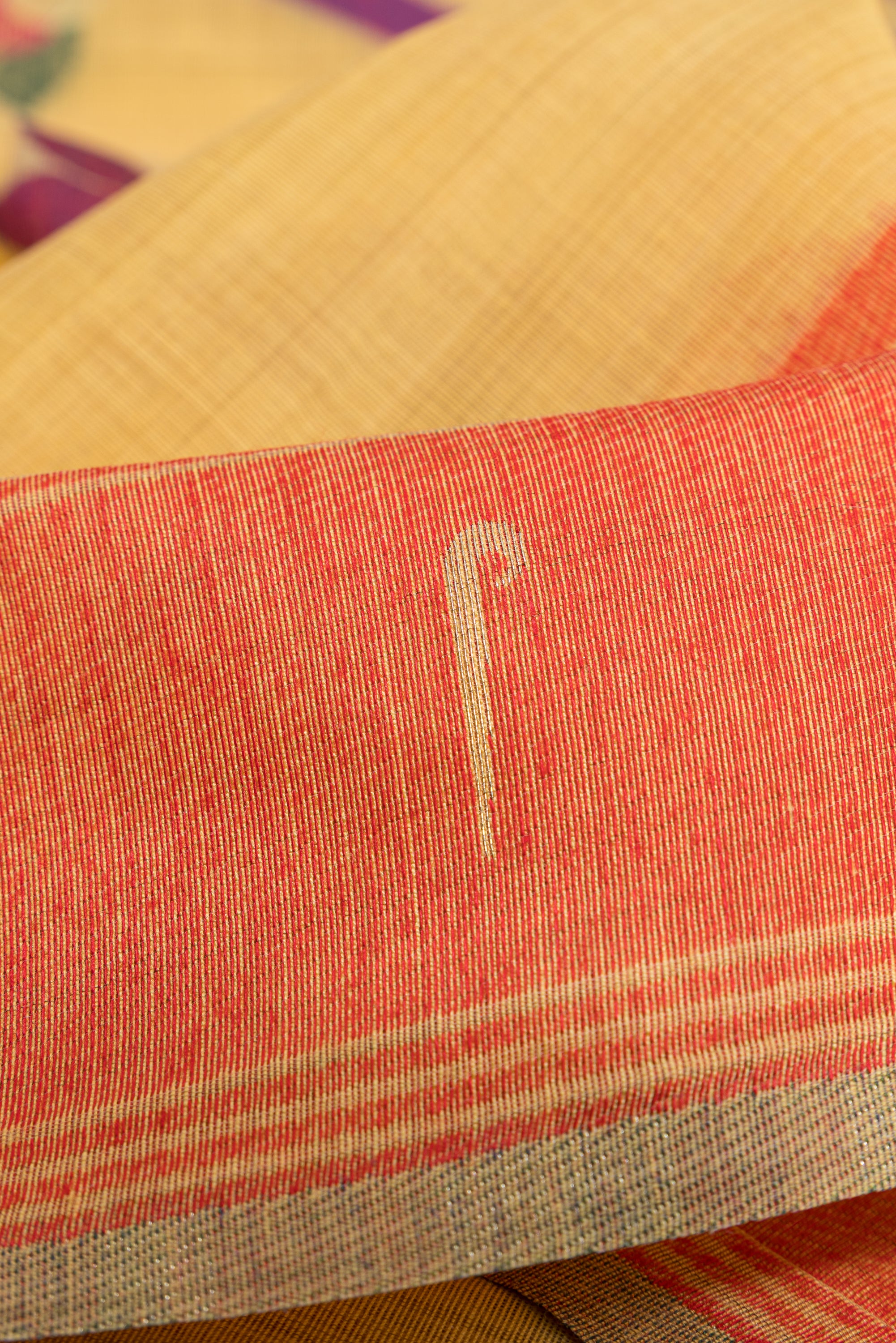 Haldi Yellow Cotton Paithani Saree with Mṛgataru-Padmāvalī Pallu and contrast Forest Munya border