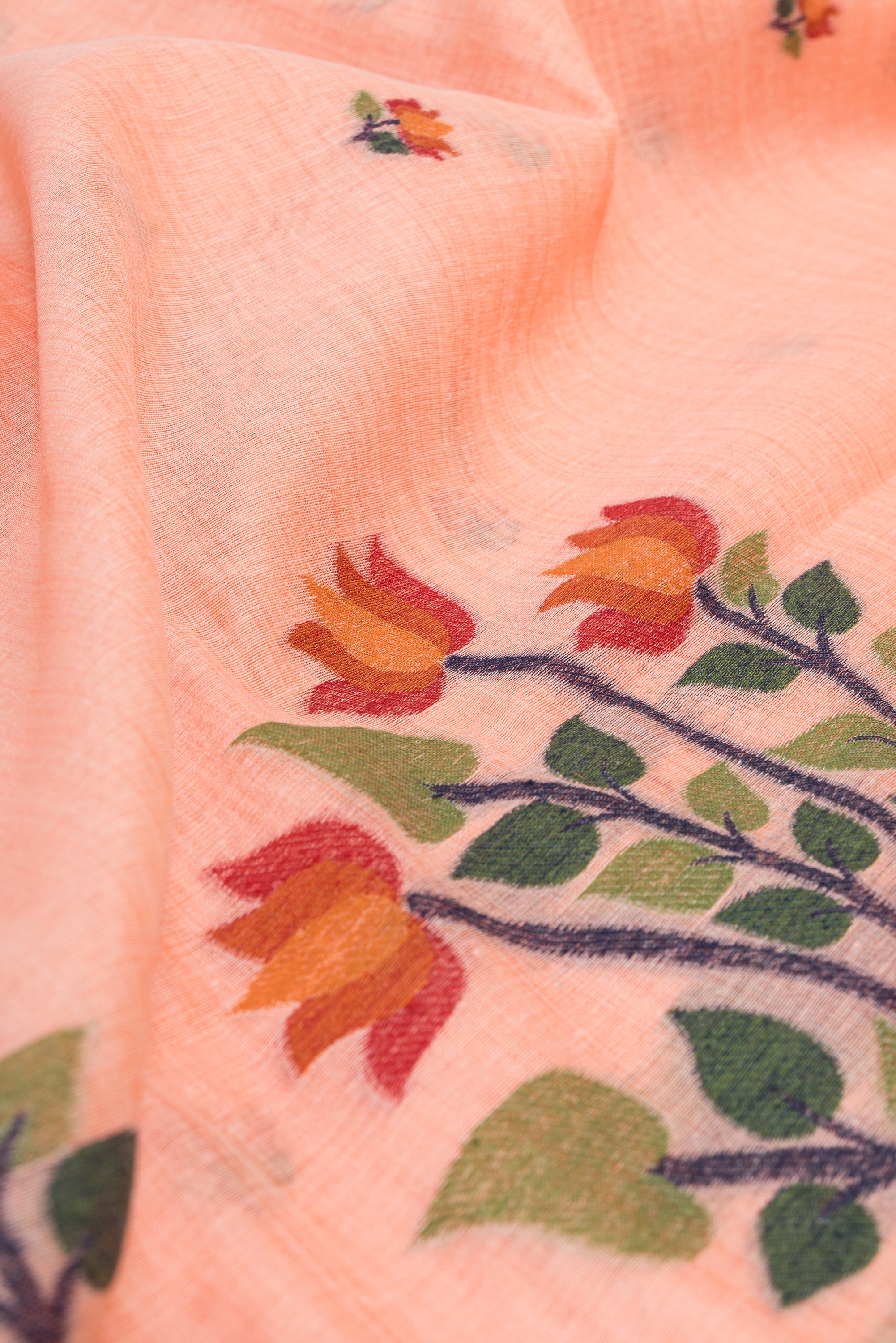 Peach Cotton Saree with Padma Pallu and Resham threadwork butti