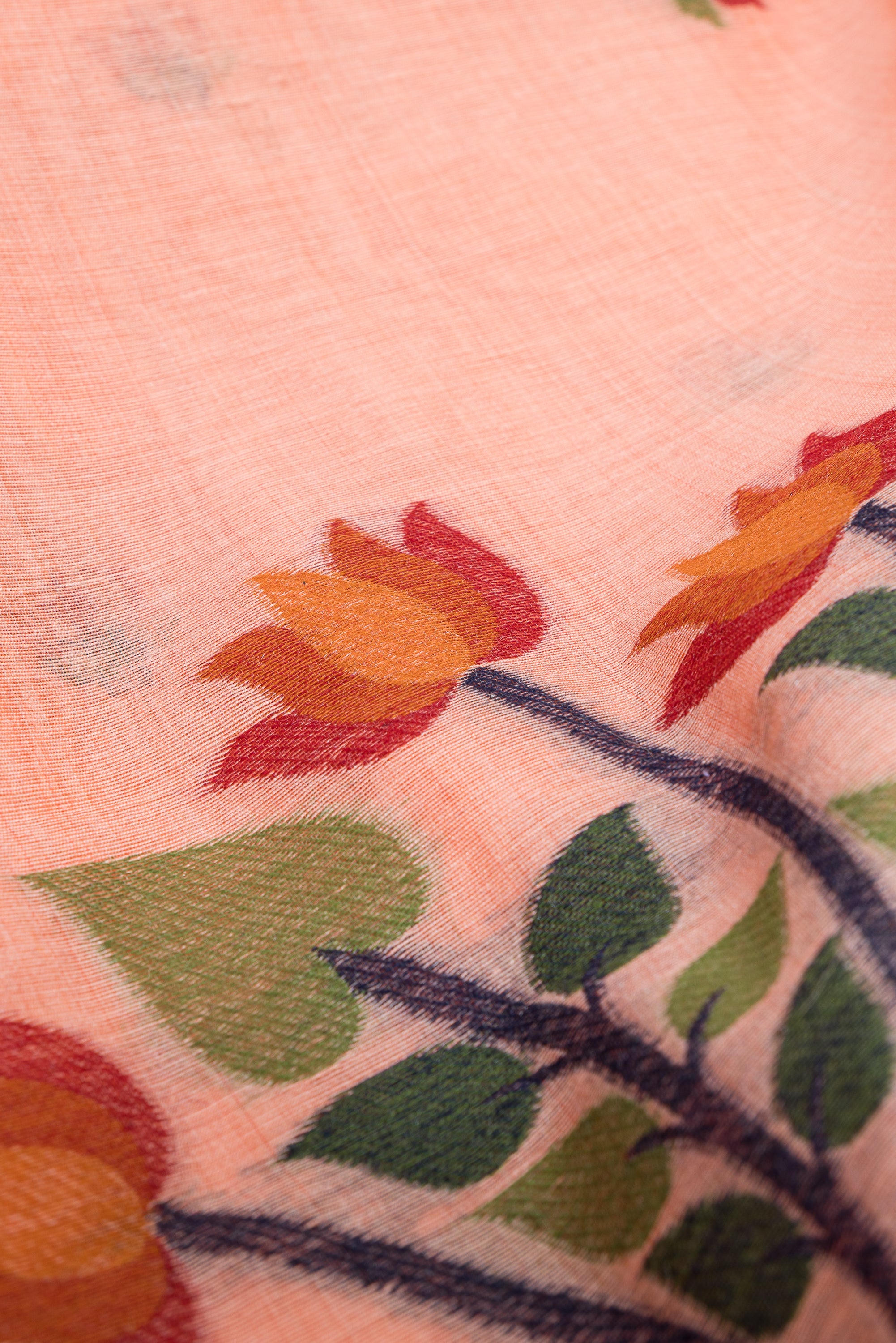 Peach Cotton Saree with Padma Pallu and Resham threadwork butti