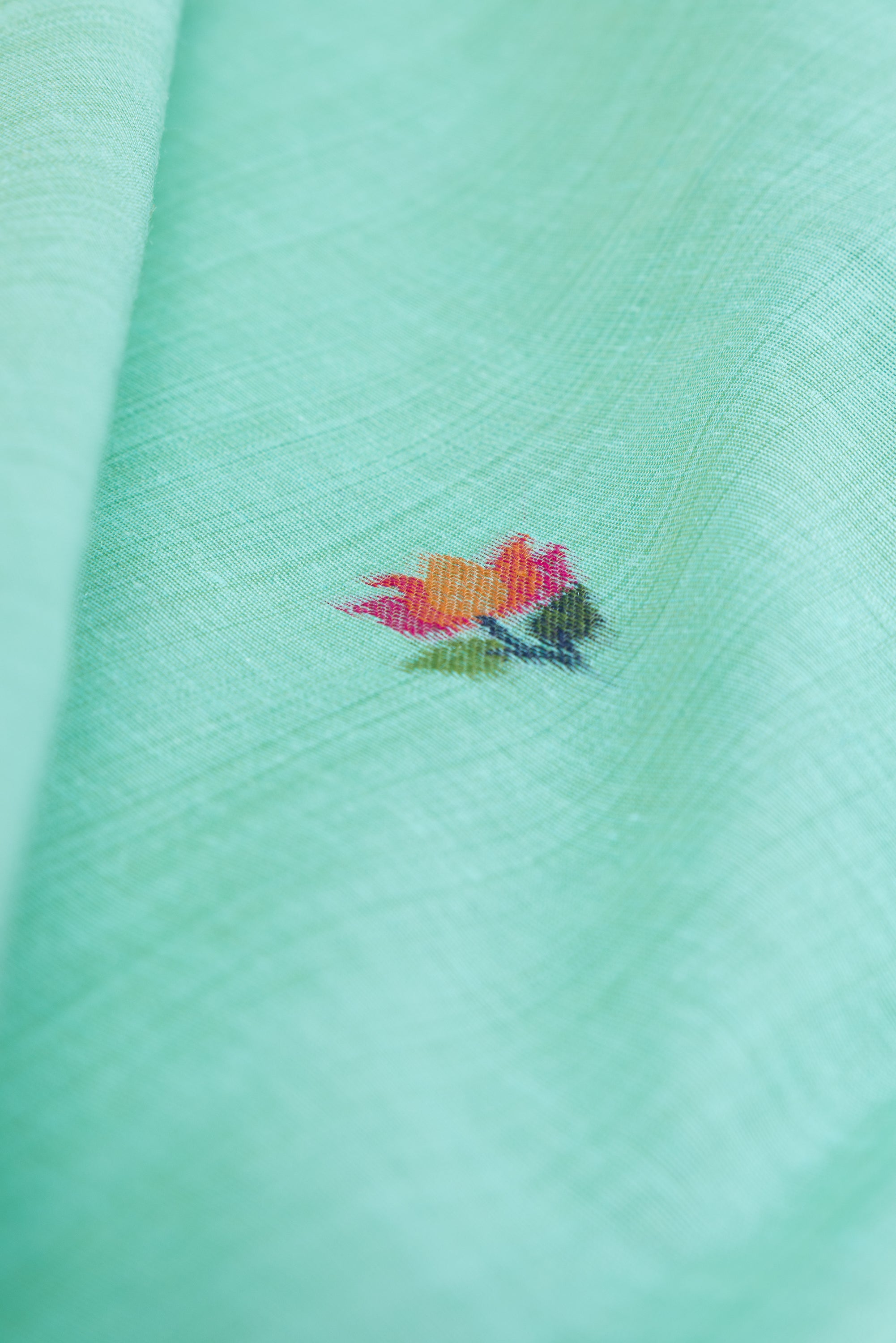 Sea Green Cotton Saree with Padma Pallu and Resham threadwork butti