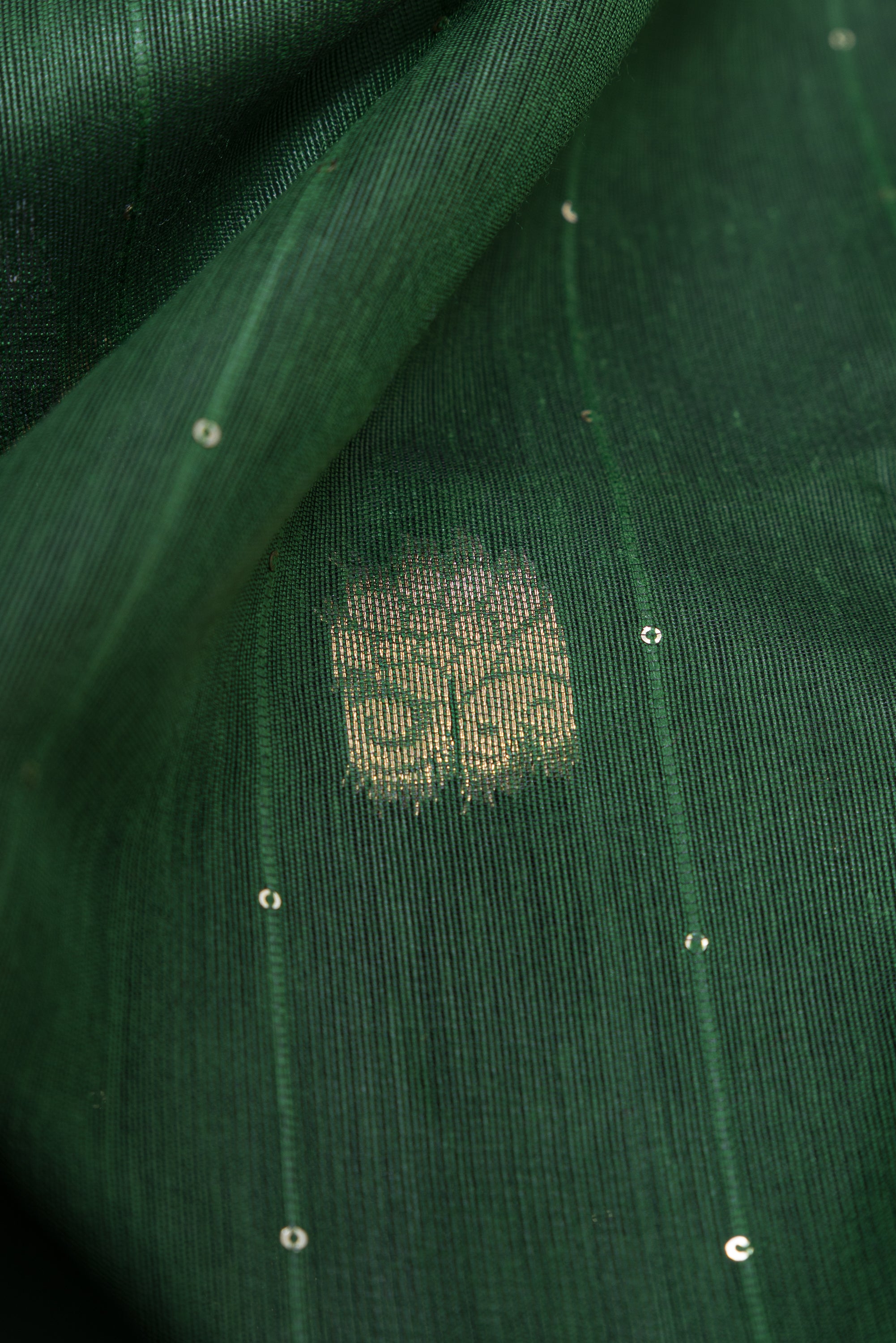Emerald Green Jamdhani Cotton Paithani Saree with Resham stripes, Zari butti and Sequins work