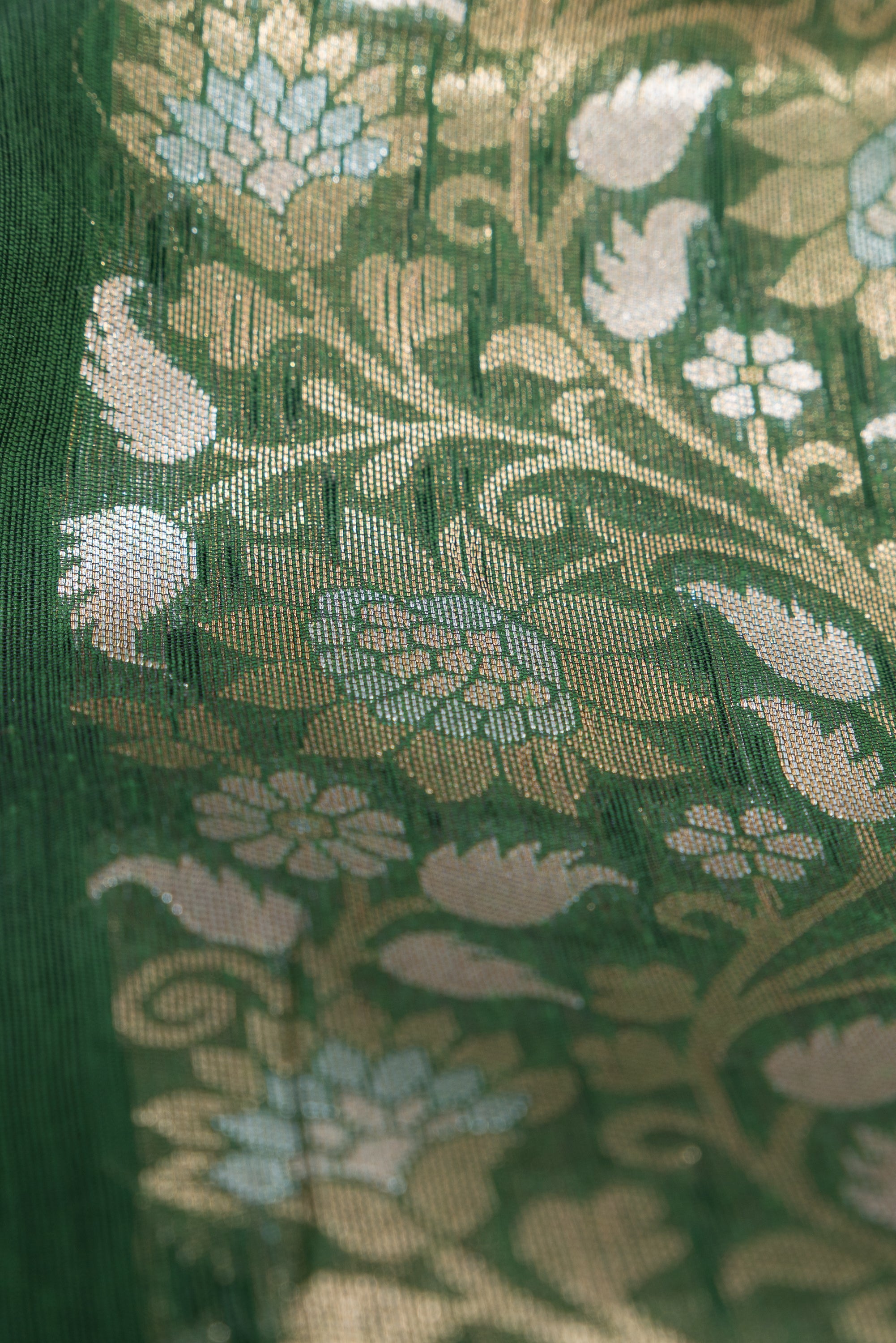Emerald Green Jamdhani Cotton Paithani Saree with Resham stripes, Zari butti and Sequins work