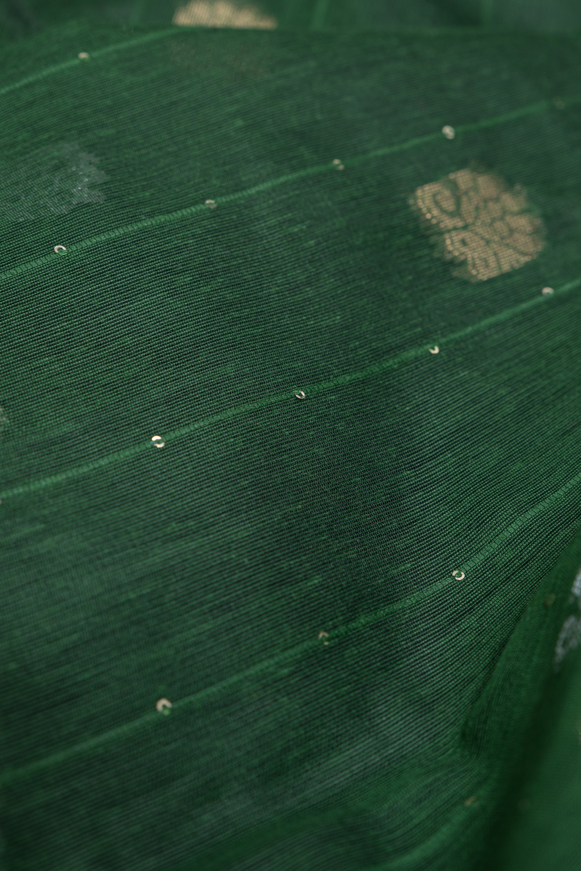 Emerald Green Jamdhani Cotton Paithani Saree with Resham stripes, Zari butti and Sequins work