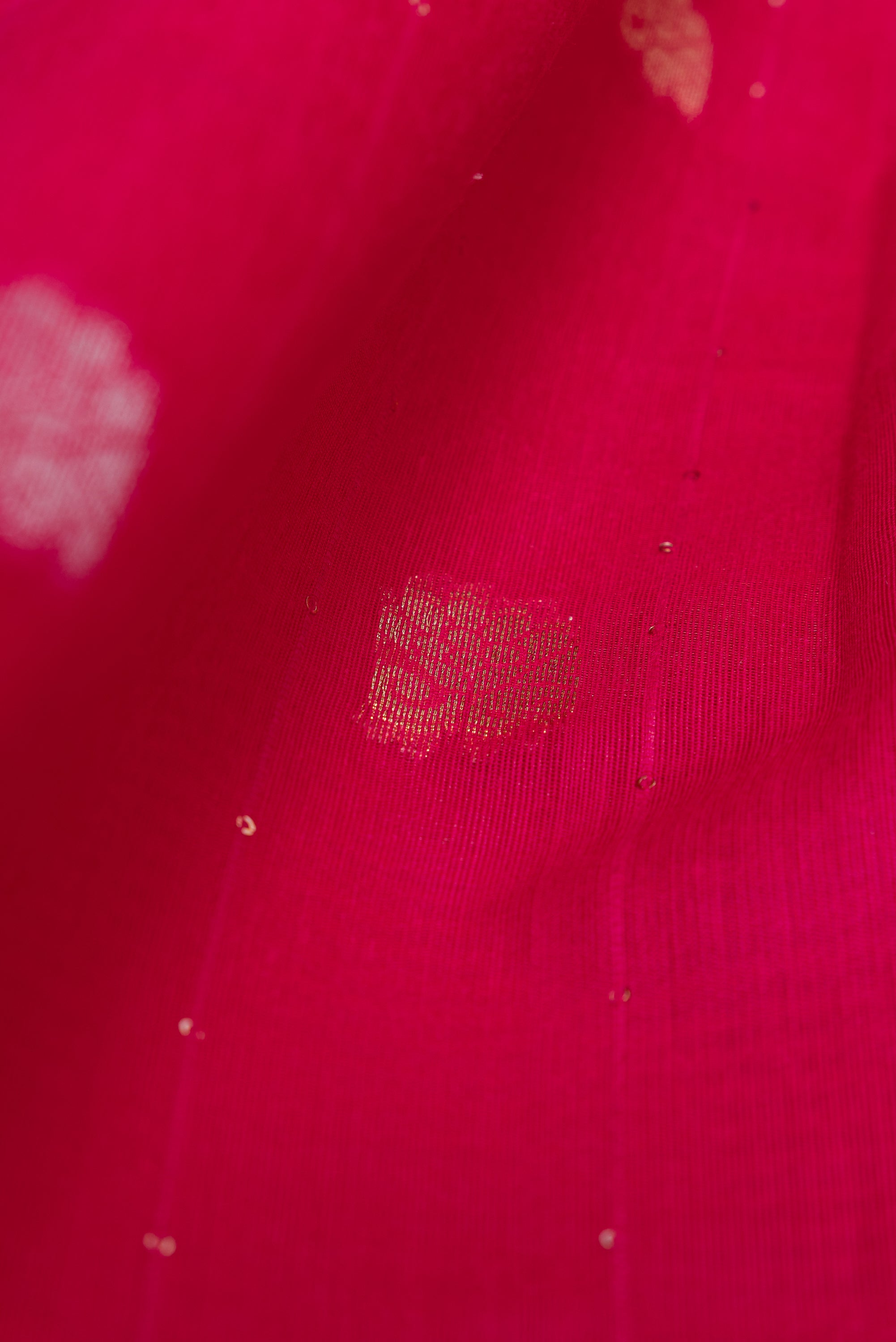 Rani Pink Jamdhani Cotton Paithani Saree with Resham stripes, Zari butti and Sequins work
