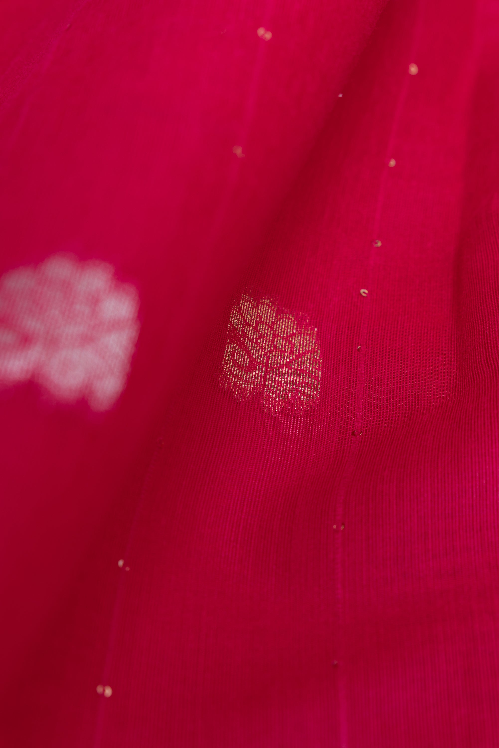 Rani Pink Jamdhani Cotton Paithani Saree with Resham stripes, Zari butti and Sequins work