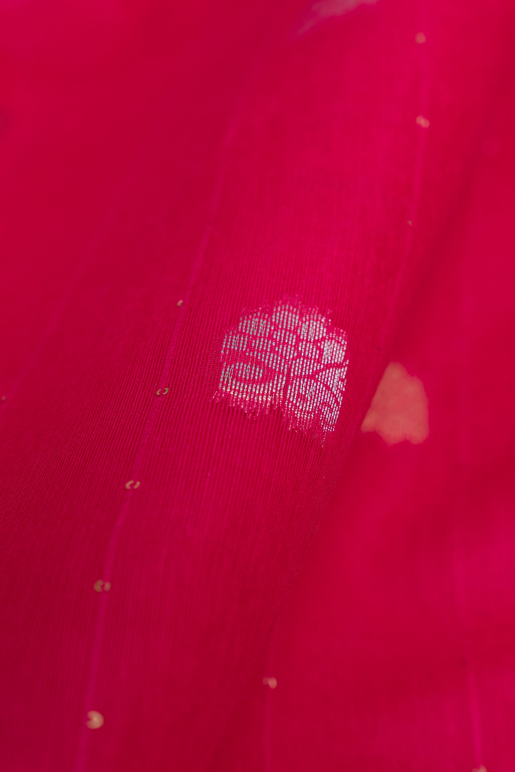 Rani Pink Jamdhani Cotton Paithani Saree with Resham stripes, Zari butti and Sequins work