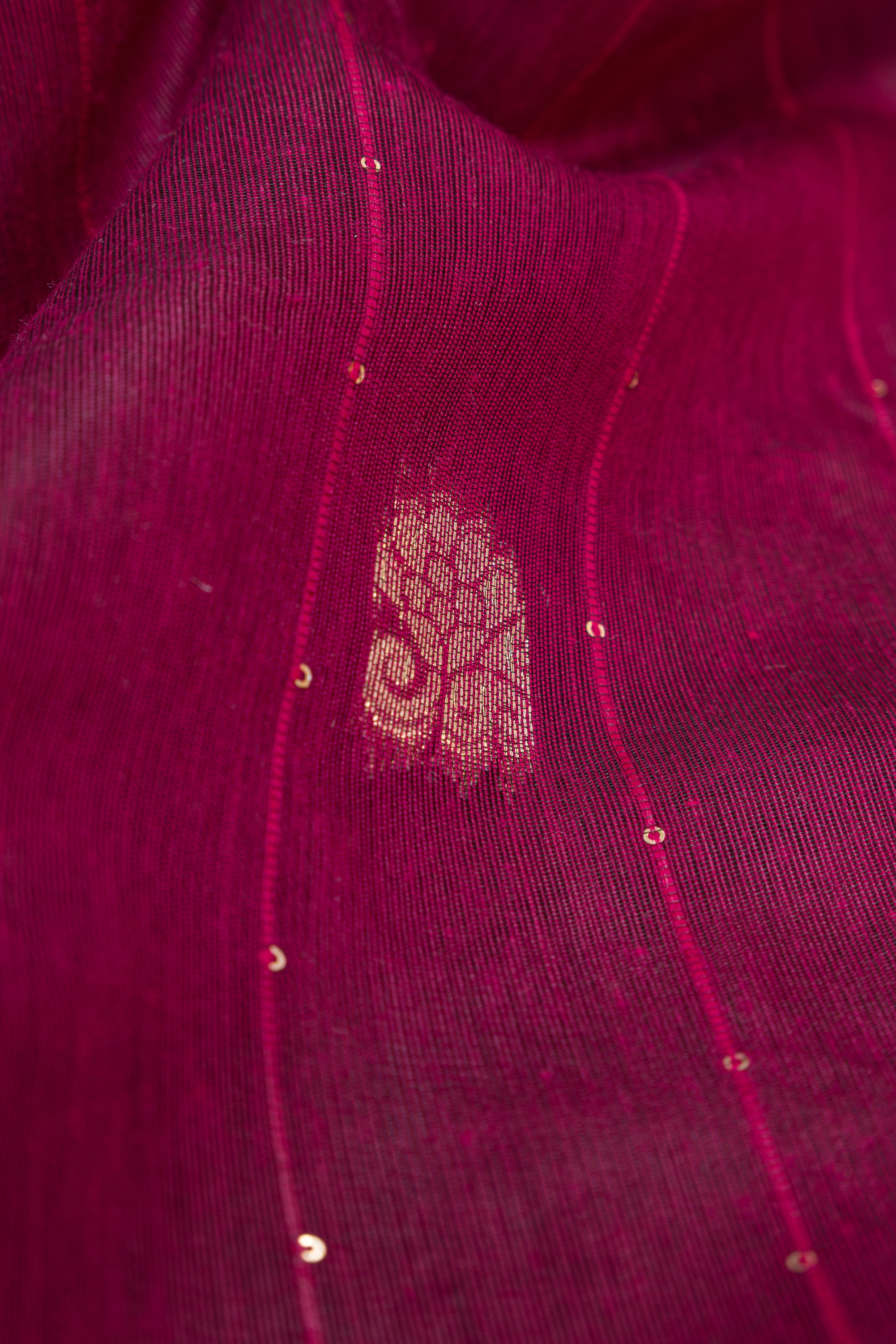 Cherry Red Jamdhani Cotton Paithani Saree with Resham stripes, Zari butti and Sequins work
