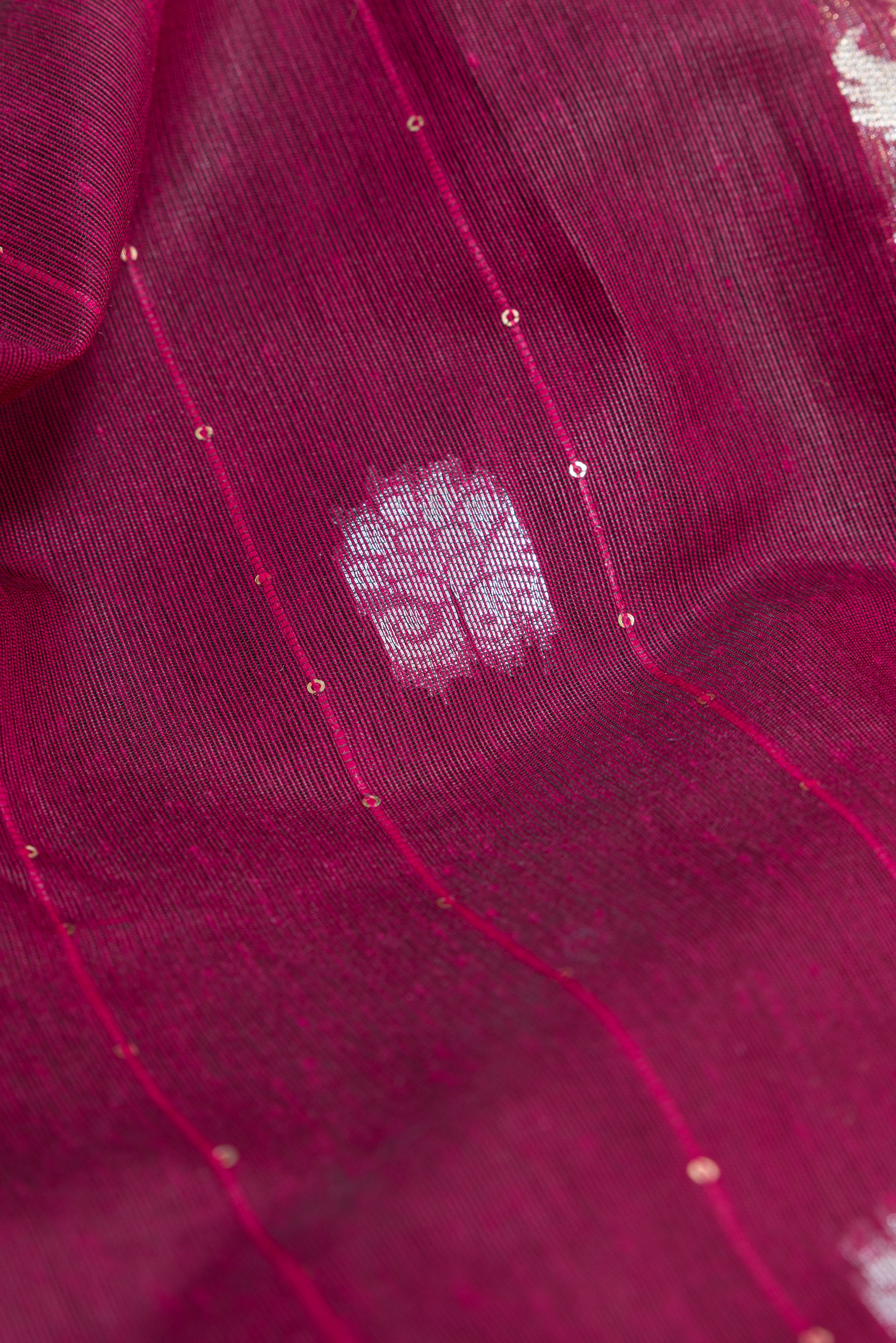 Cherry Red Jamdhani Cotton Paithani Saree with Resham stripes, Zari butti and Sequins work